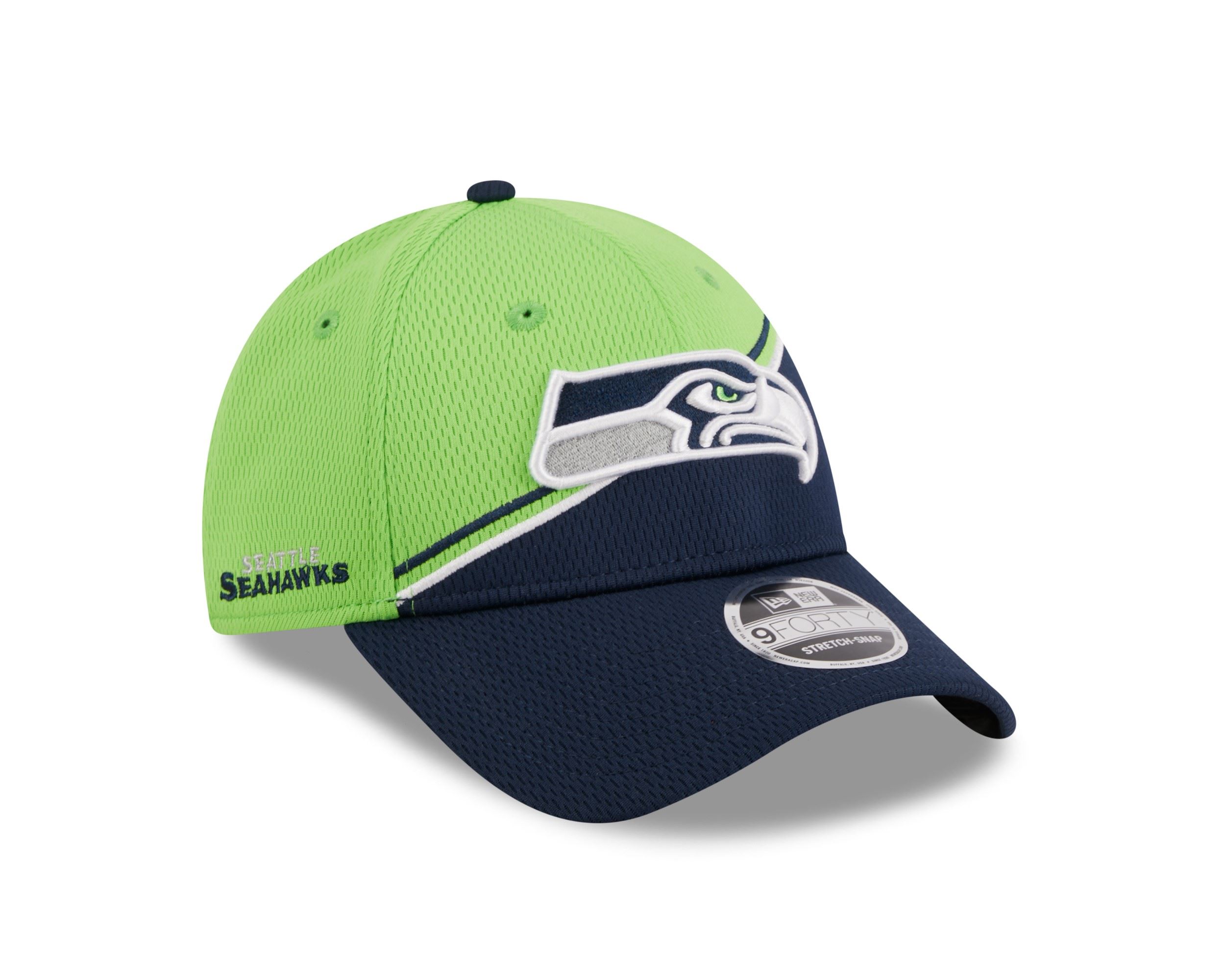 Seattle Seahawks NFL 2023 Sideline Green Blue 9Forty Stretch Snapback Cap New Era