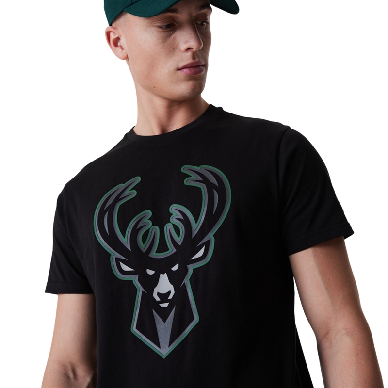 Milwaukee Bucks Black NBA Outline Logo  T- Shirt New Era