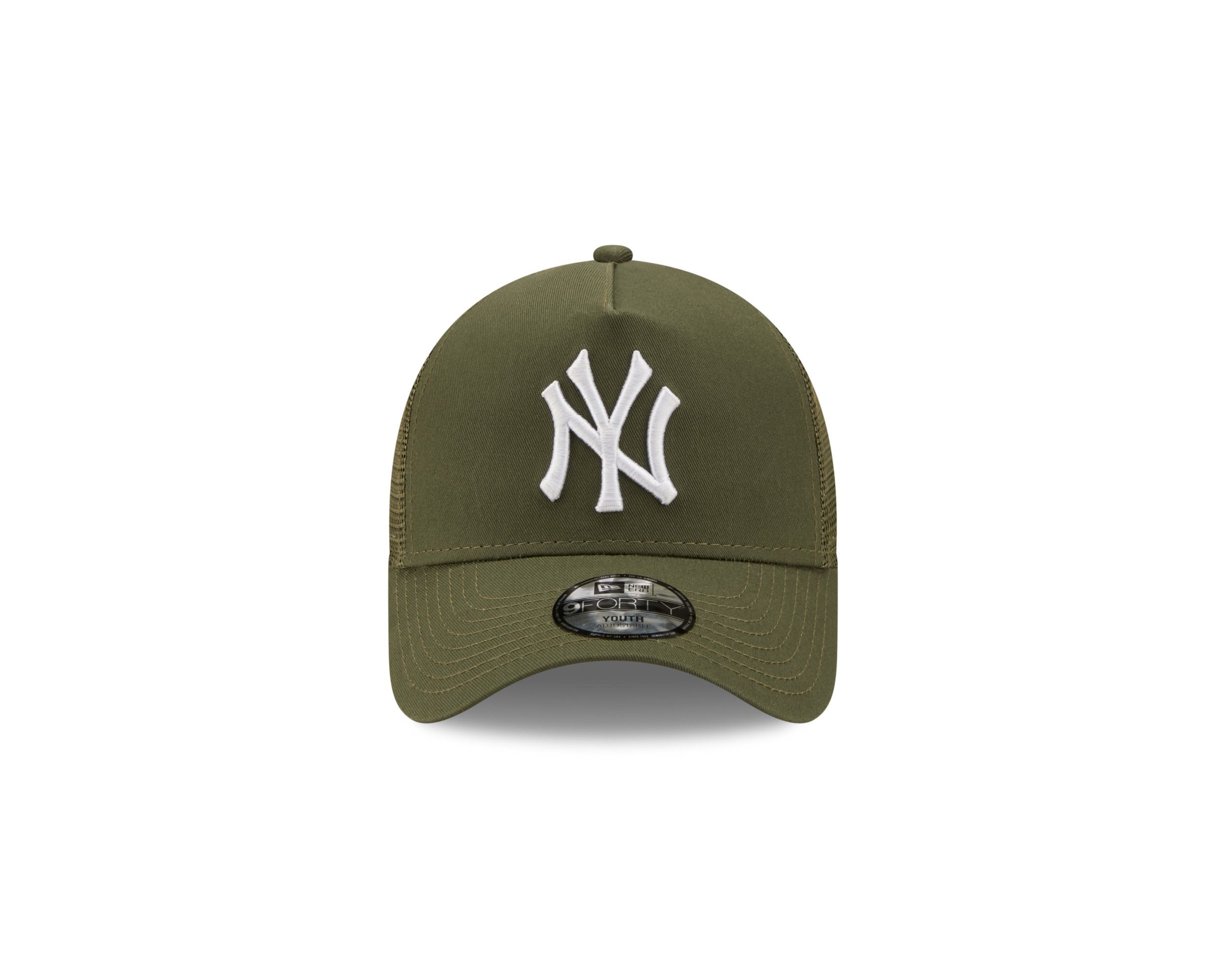 New York Yankees MLB Tonal Mesh Olive 9Forty Kids A-Frame Adjustable Trucker Cap New Era