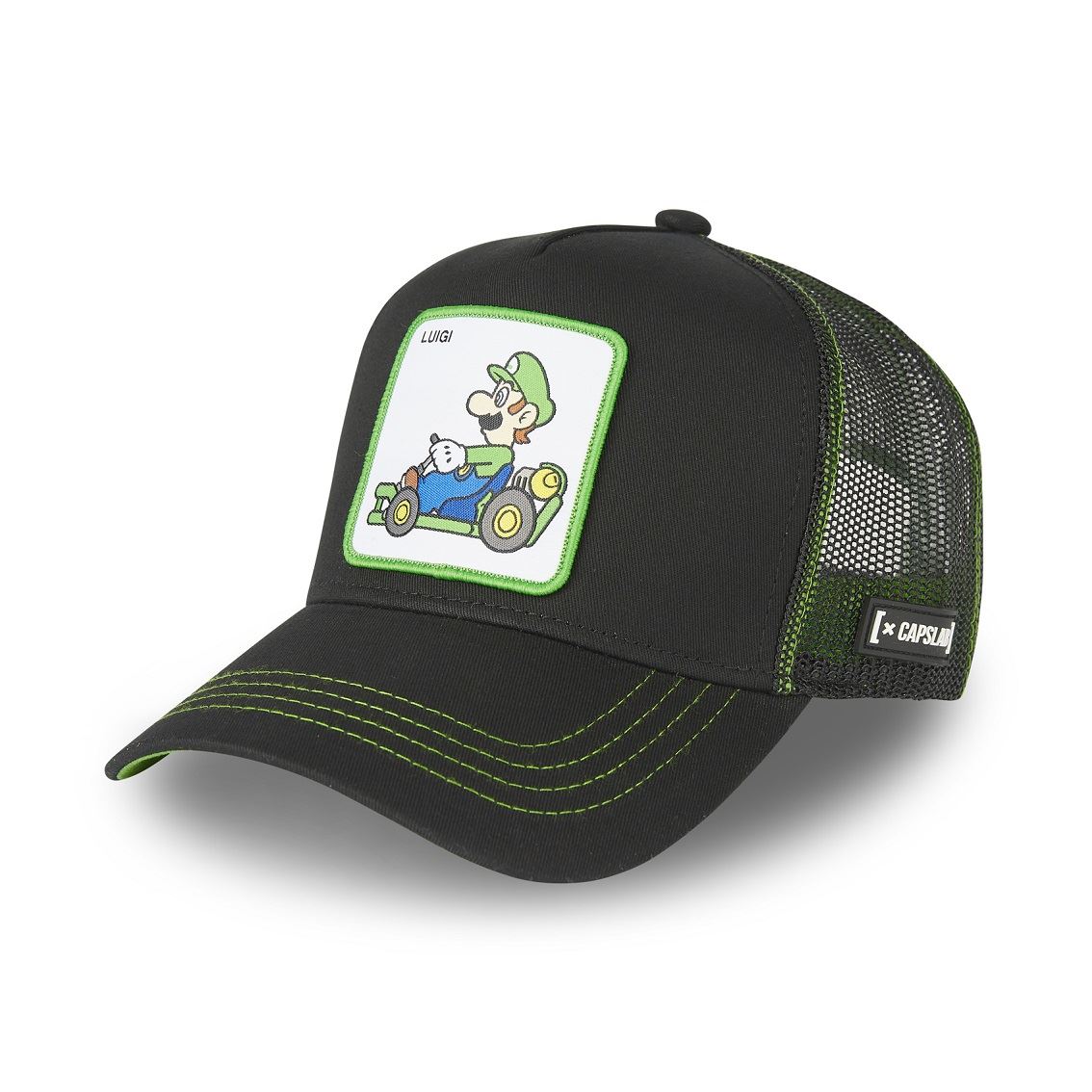 Luigi Super Mario Black White Trucker Cap Capslab