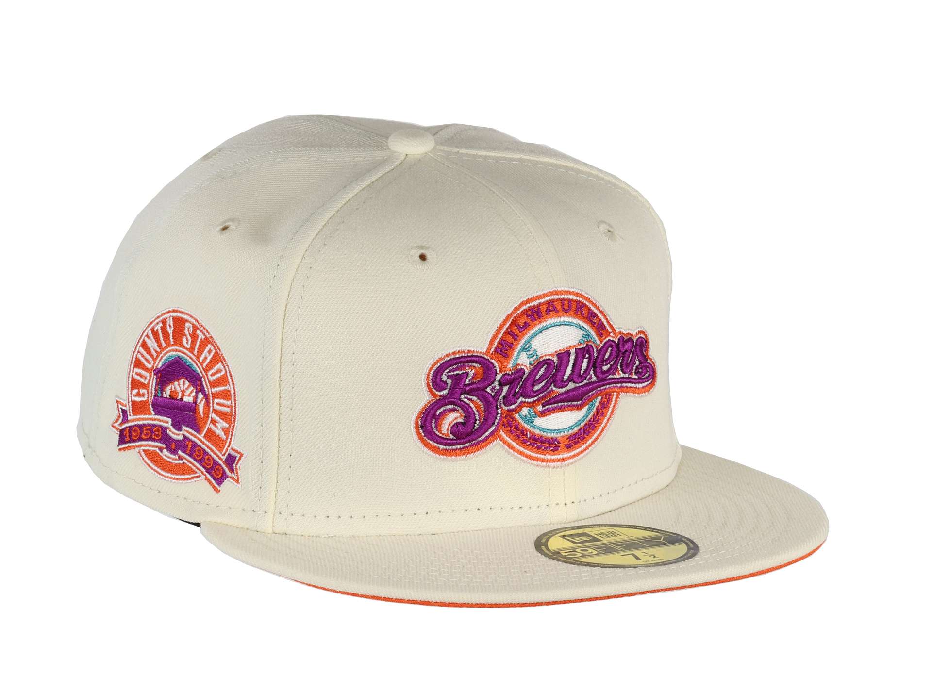 Milwaukee Brewers MLB Cooperstown County Stadium Sidepatch Chrome 59Fifty Basecap New Era
