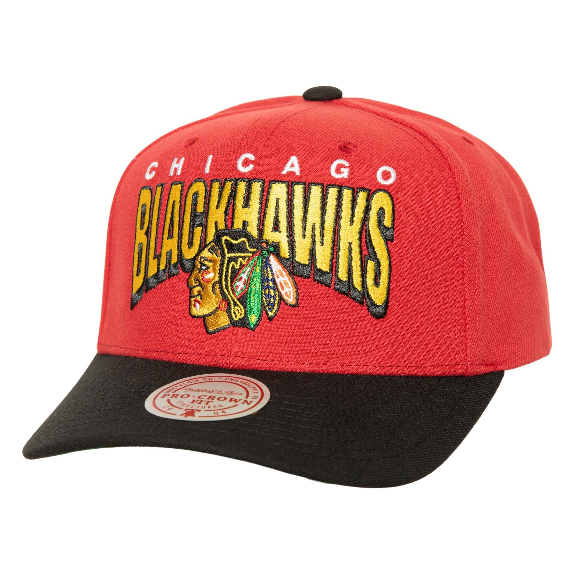 Chicago Blackhawks NHL Boom Text  Pro Vintage Snapback Cap Red Mitchell & Ness