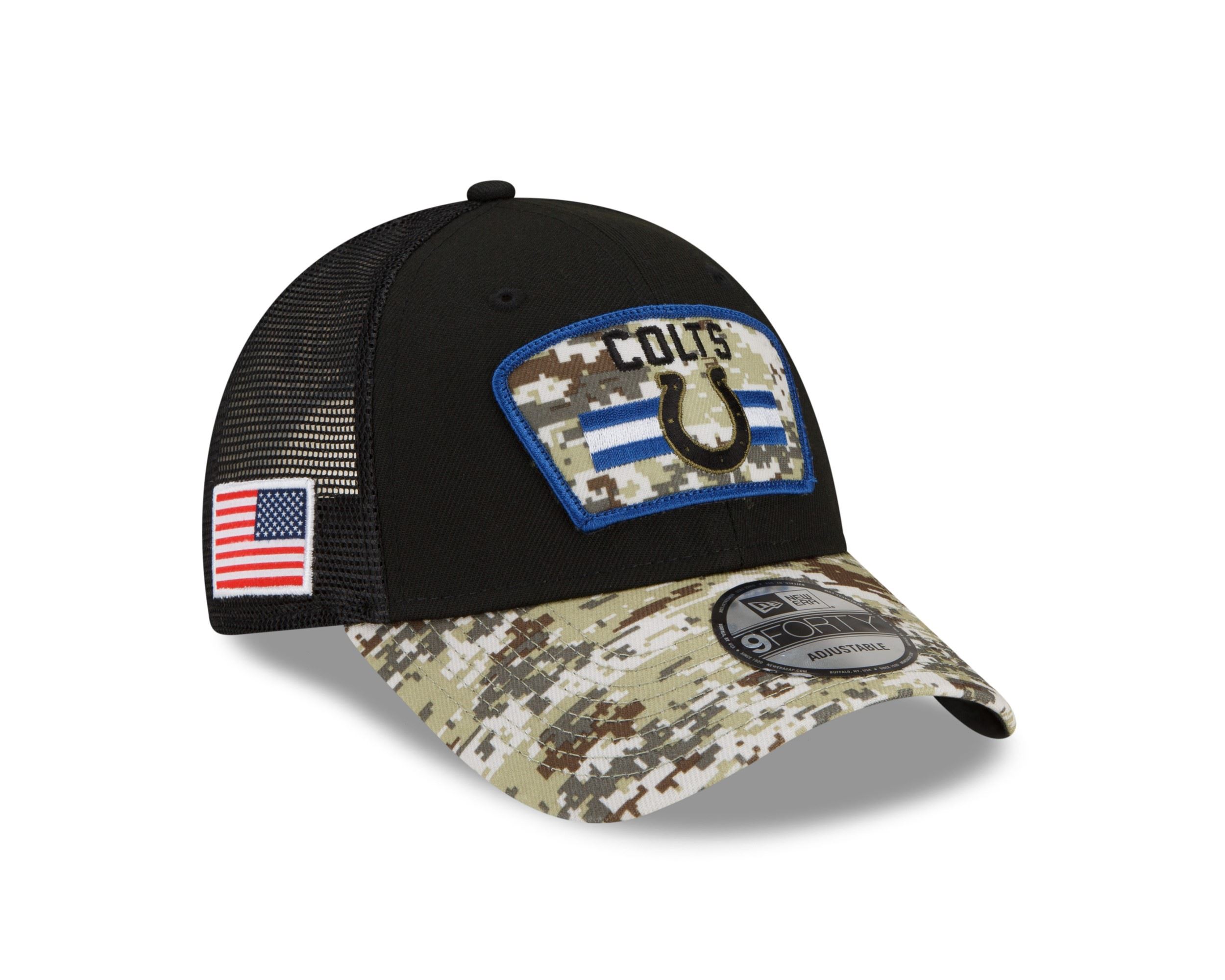 Indianapolis Colts NFL On Field 2021 Salute to Service Black 9Forty Snapback Cap New Era