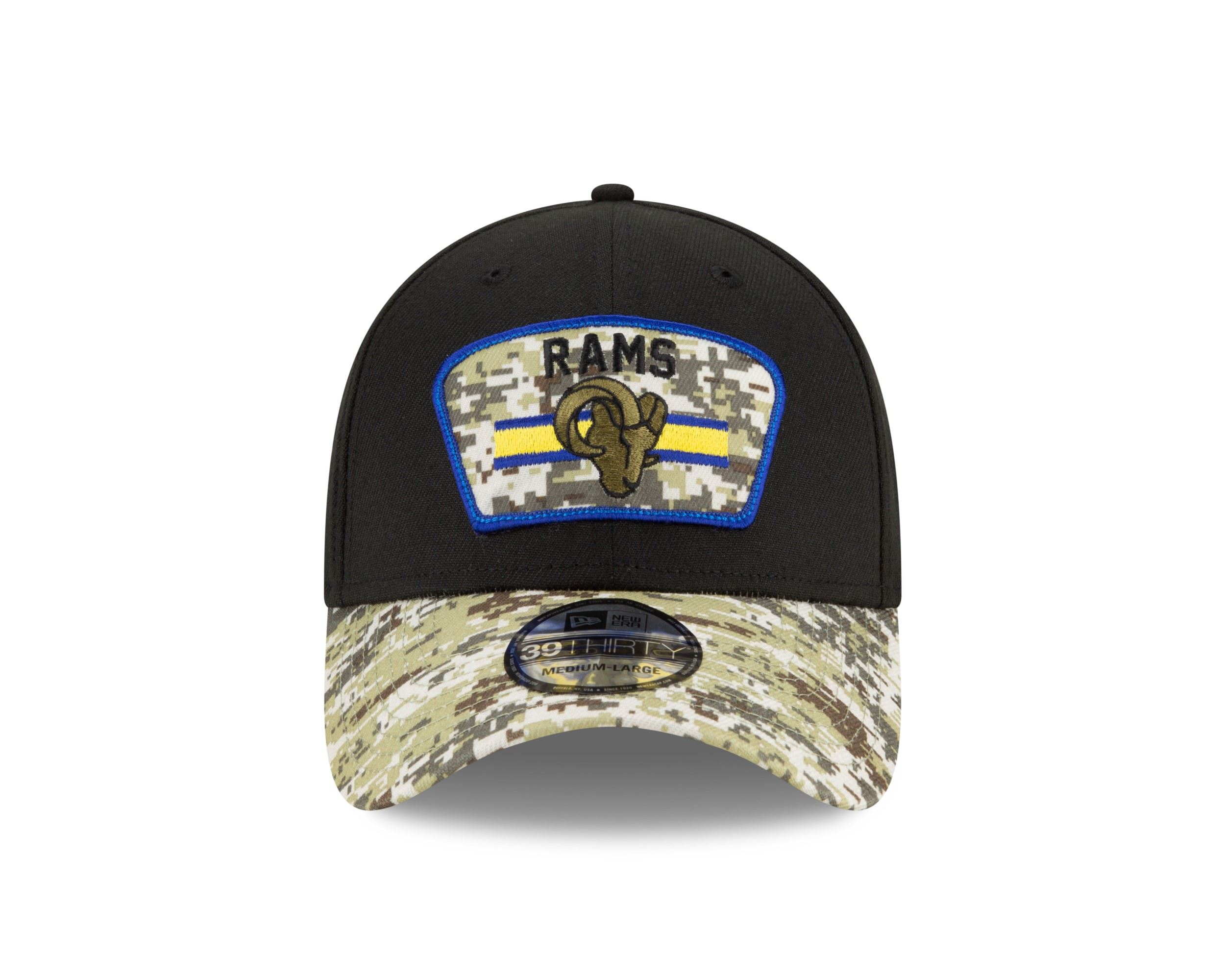 Los Angeles Rams NFL On Field 2021 Salute to Service Black 39Thirty Stretch Cap New Era