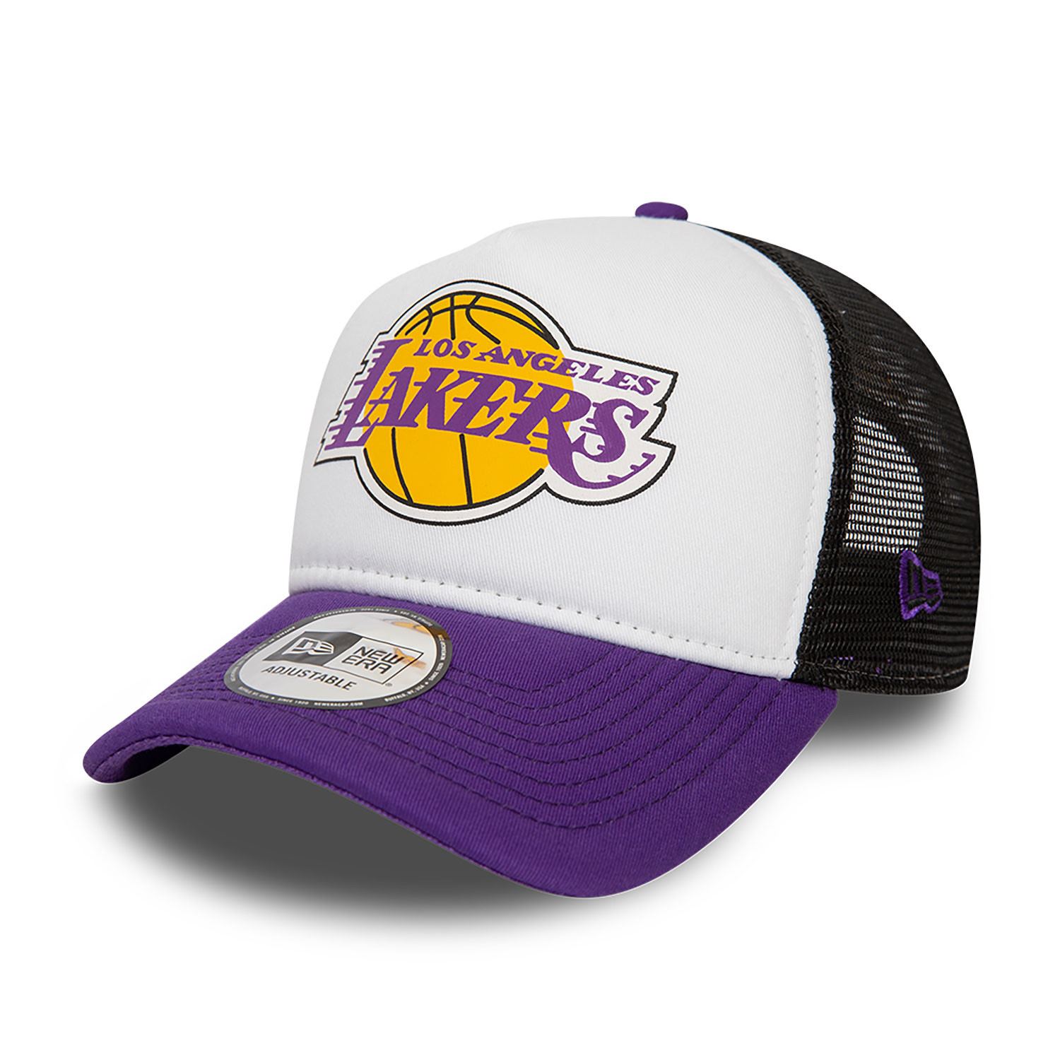 Los Angeles Lakers Team Colour Block White Purple A-Frame Adjustable Trucker Cap New Era 