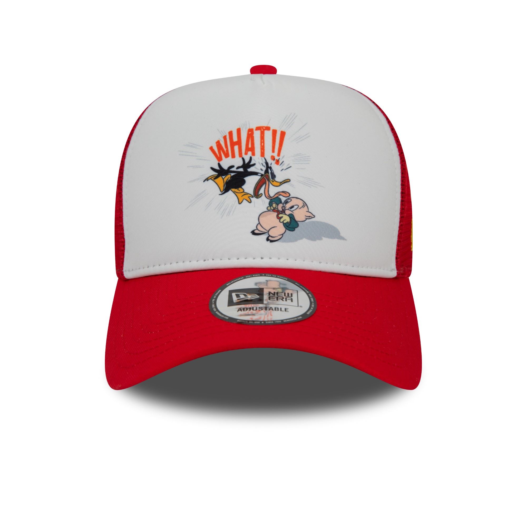 Daffy Duck and Porky Pig Looney Tunes Character Red White A-Frame Adjustable Trucker Cap New Era