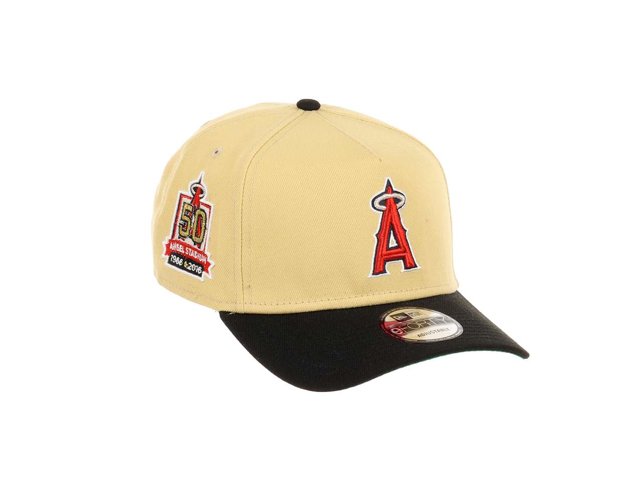 Anaheim Angels MLB Angel Stadium 50 Years Sidepatch Vegas Gold Black 9Forty A-Frame Snapback Cap New Era