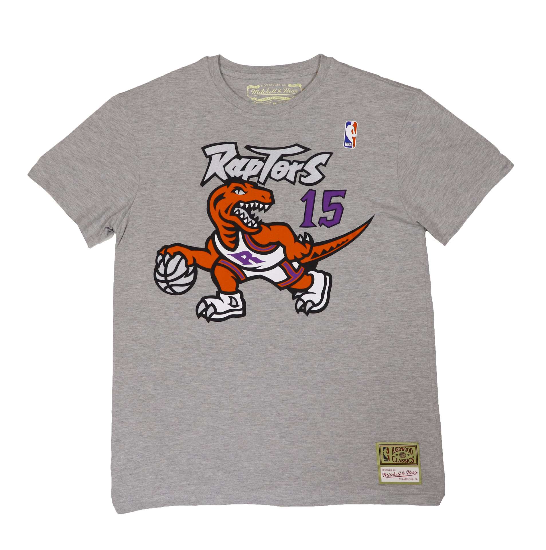 Vince Carter #15 Toronto Raptors NBA Name & Number Tee Heather Grey T-Shirt Mitchell & Ness