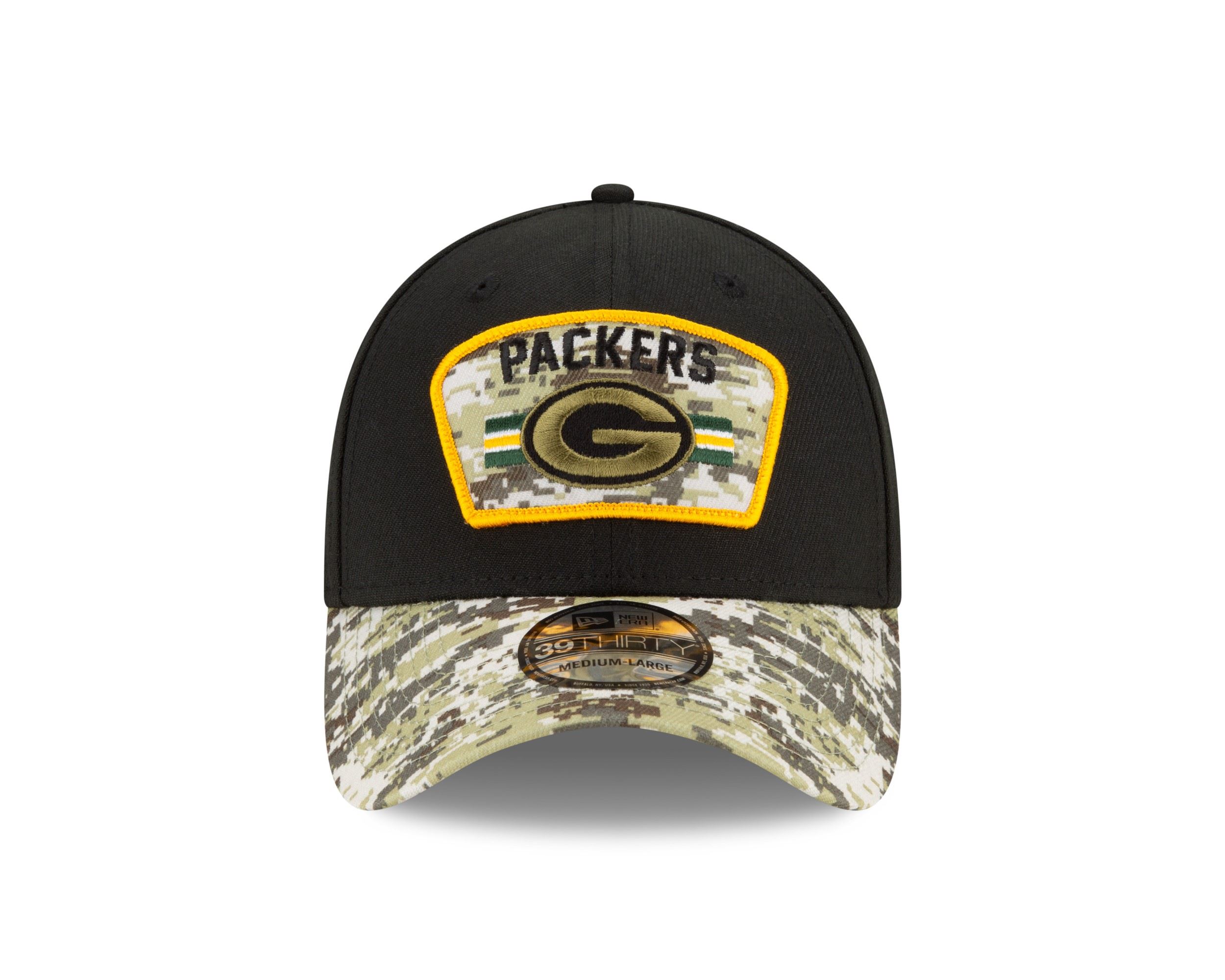 Green Bay Packers NFL On Field 2021 Salute to Service Black 39Thirty Stretch Cap New Era