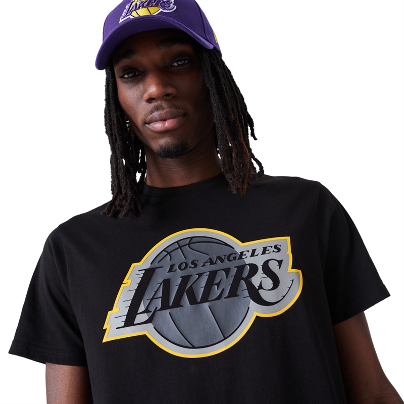 Los Angeles Lakers Black NBA Outline Logo  T- Shirt New Era