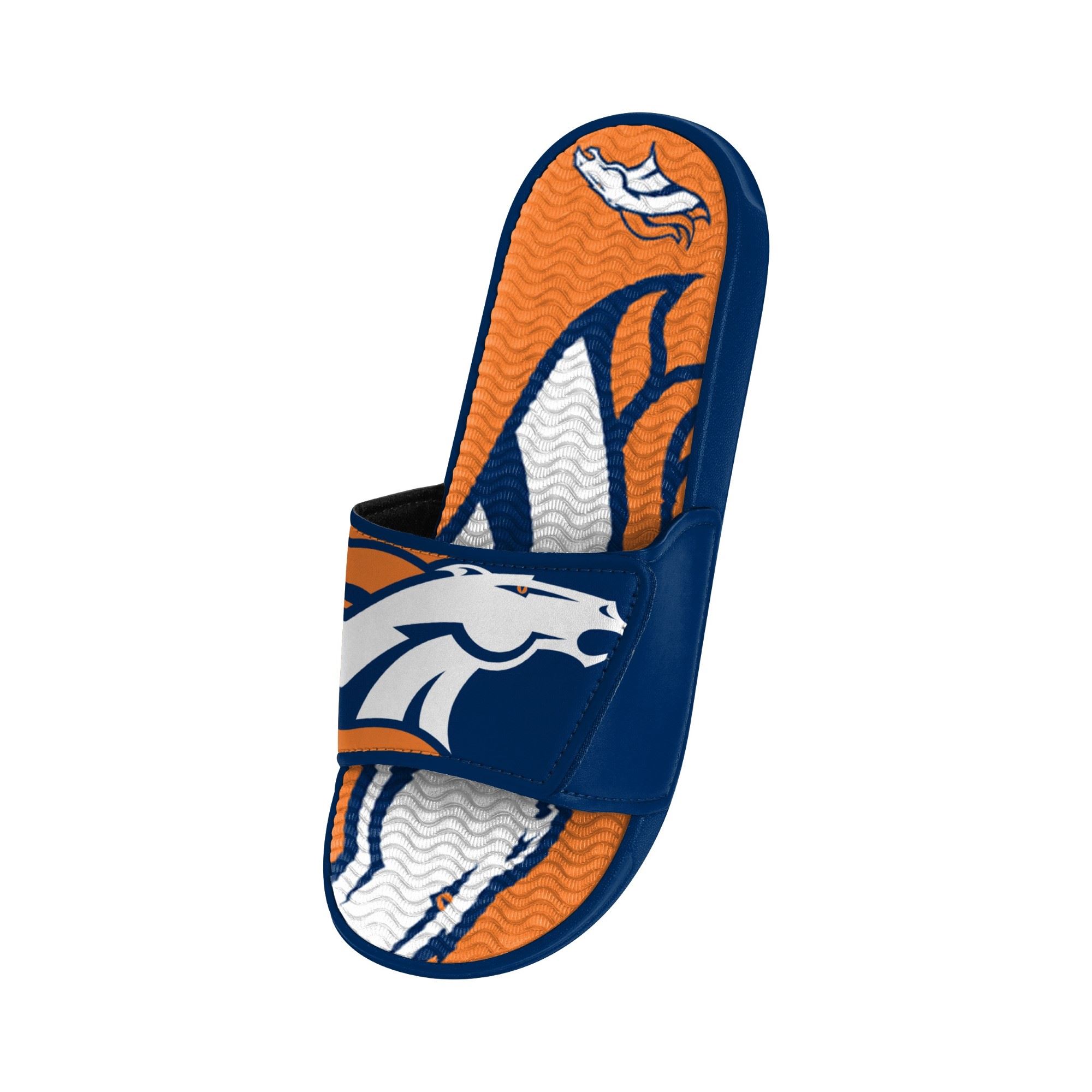 Denver Broncos NFL Colorblock Big Logo Gel Slide Blue Orange BadelatschenHausschuhe  Foco 