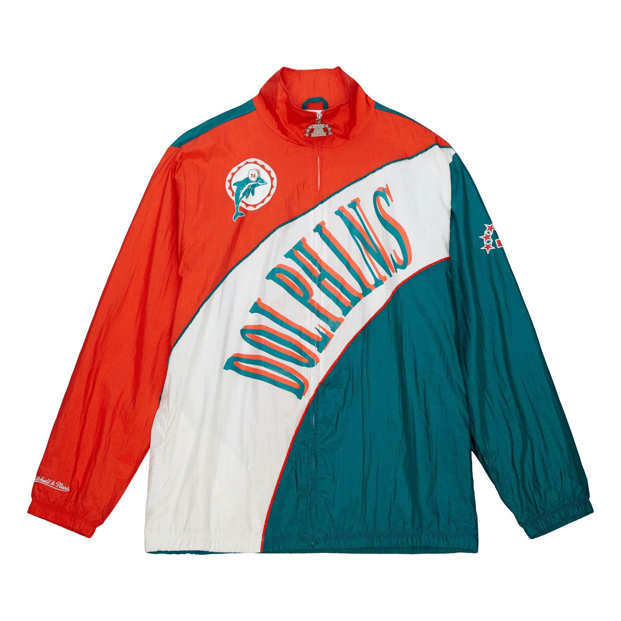 Miami Dolphins NFL Arched Retro Lined Windbreaker Turquoise Orange Jacke Mitchell & Ness