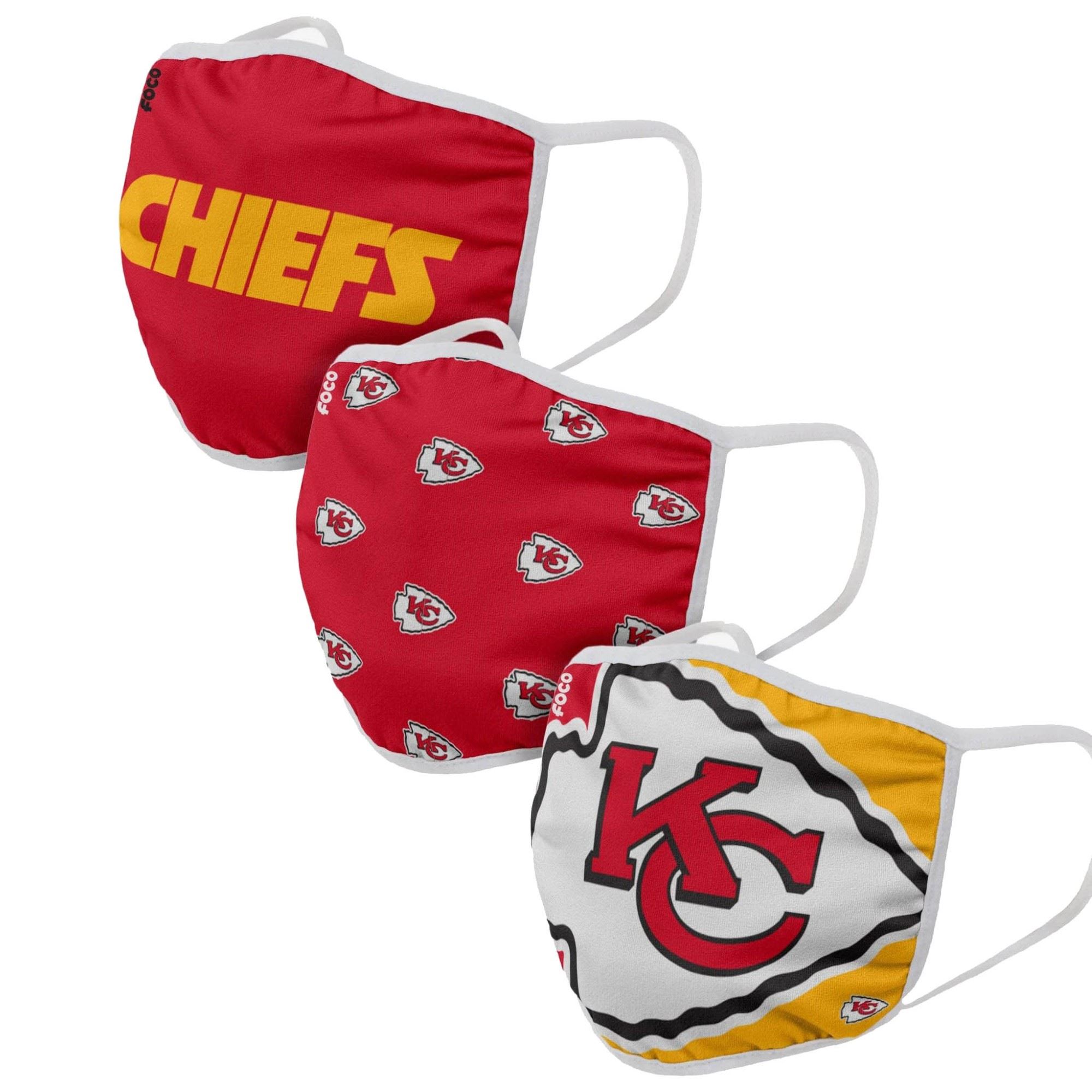 Kansas City Chiefs NFL Face Covering 3Pack Face Mask Forever Collectibles
