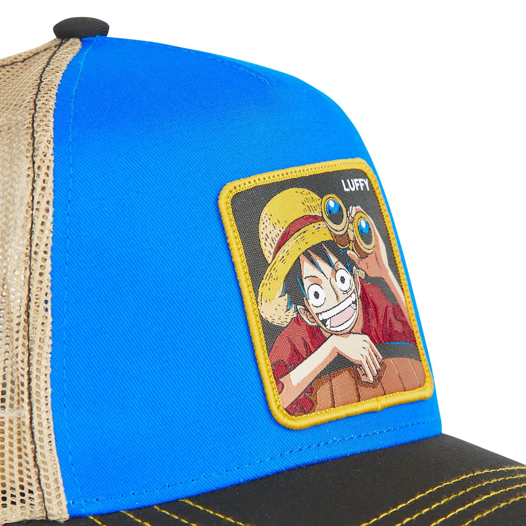 Luffy One Piece Blue Black Beige Trucker Cap Capslab