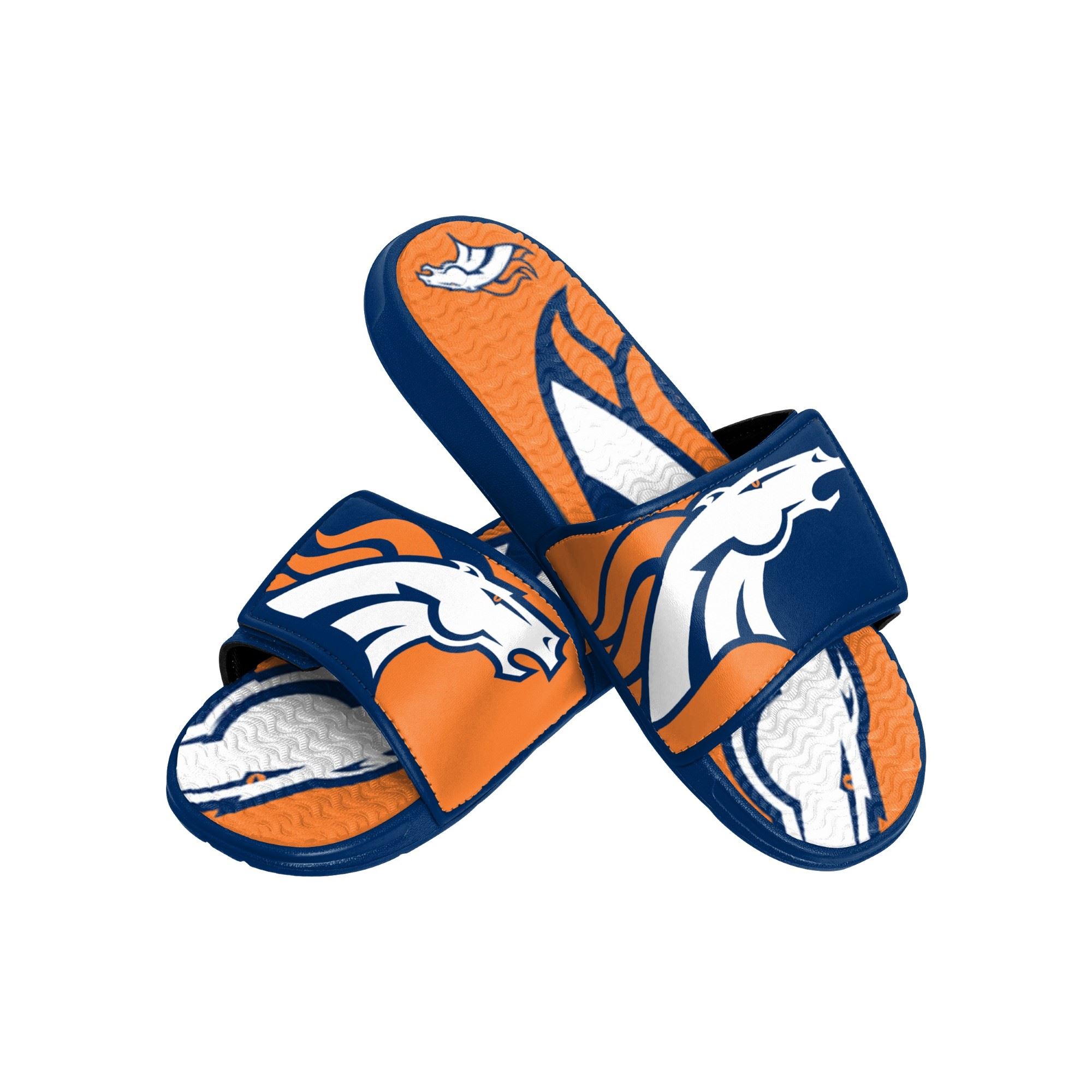 Denver Broncos NFL Colorblock Big Logo Gel Slide Blue Orange BadelatschenHausschuhe  Foco 