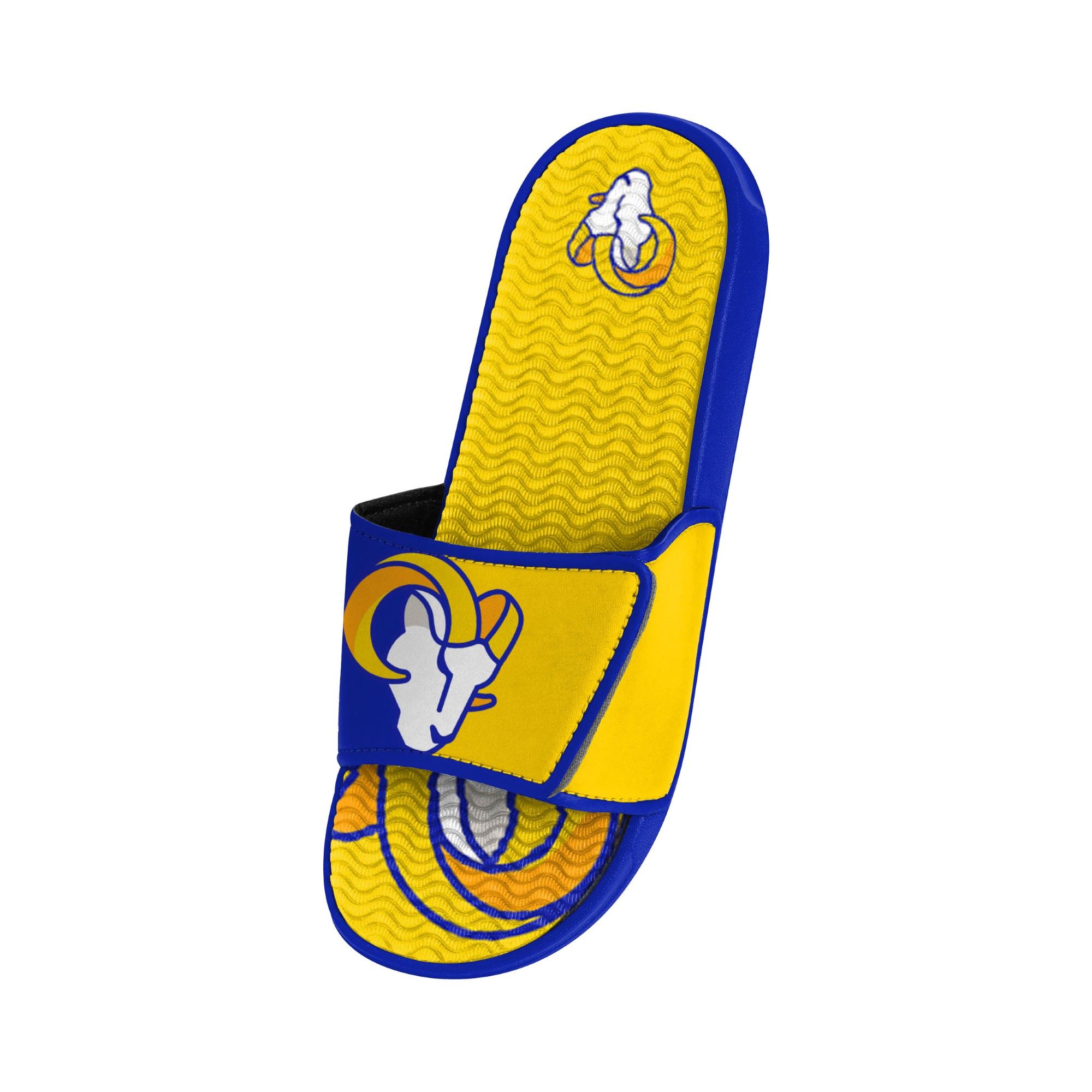 Los Angeles Rams NFL Colorblock Big Logo Gel Slide Blue Yellow Badelatschen Hausschuhe Foco 