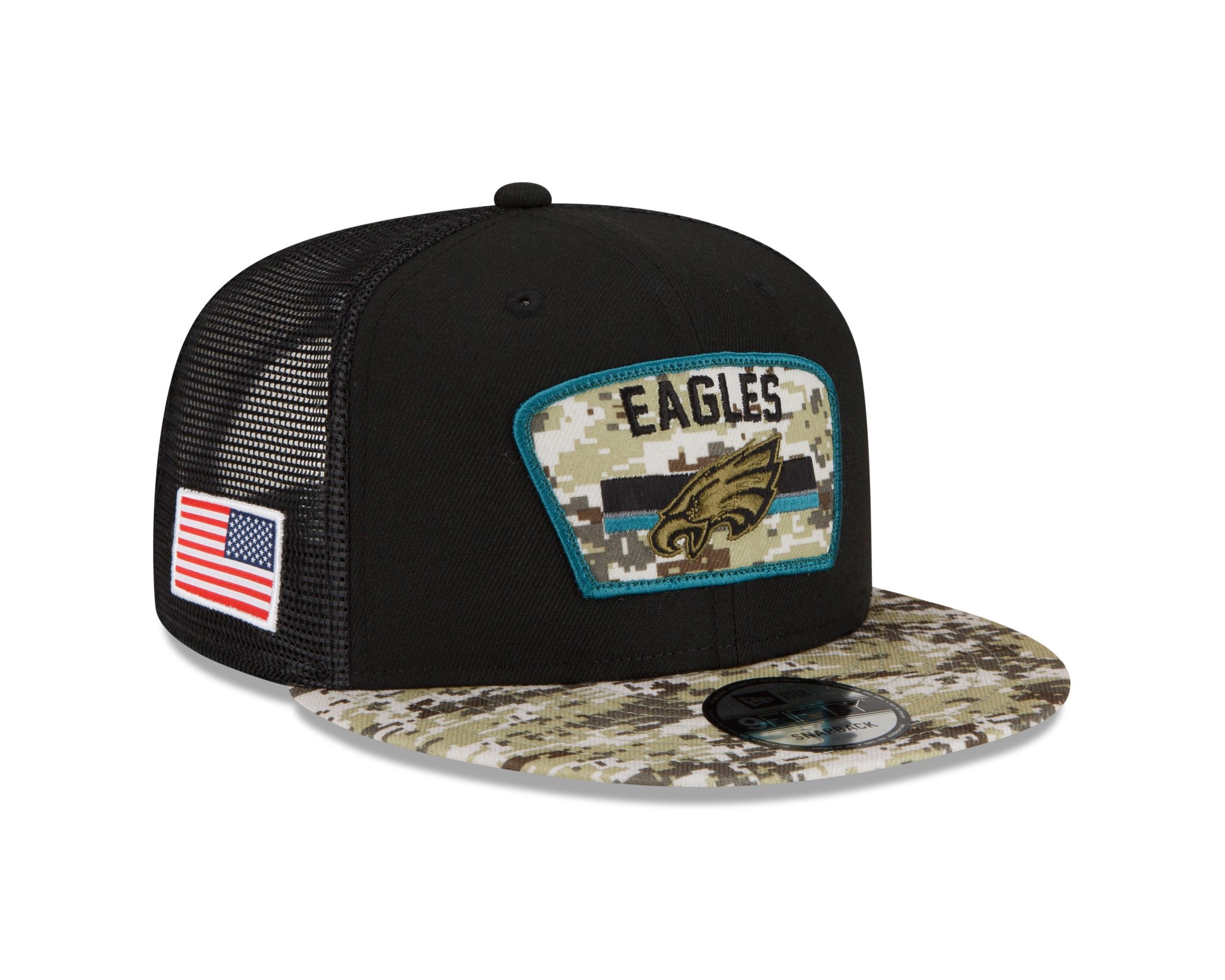 Philadelphia Eagles NFL On Field 2021 Salute to Service Black 9Fifty Snapback Cap New Era