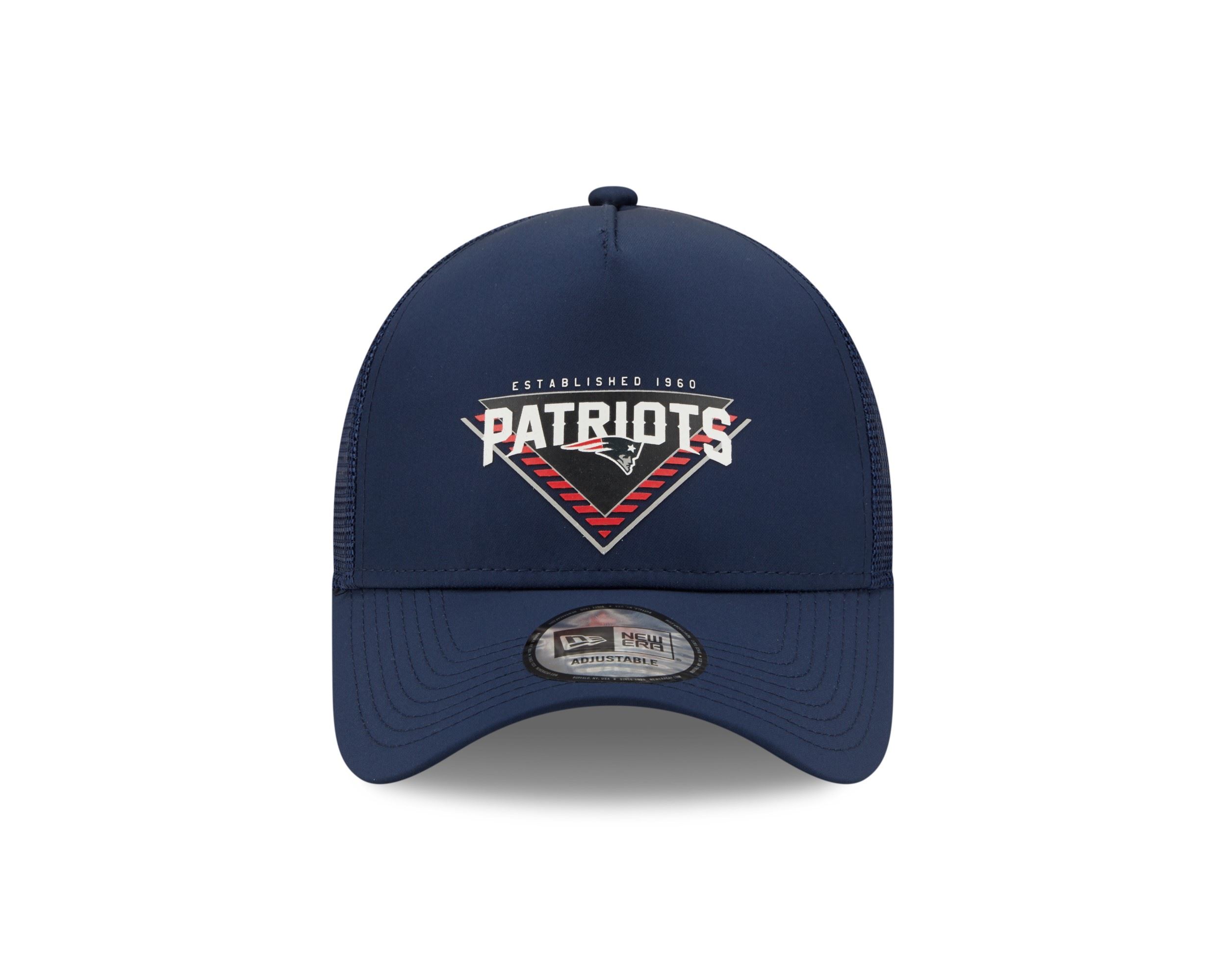 New England Patriots Navy NFL Team Graphic A-Frame Adjustable Trucker Cap New Era