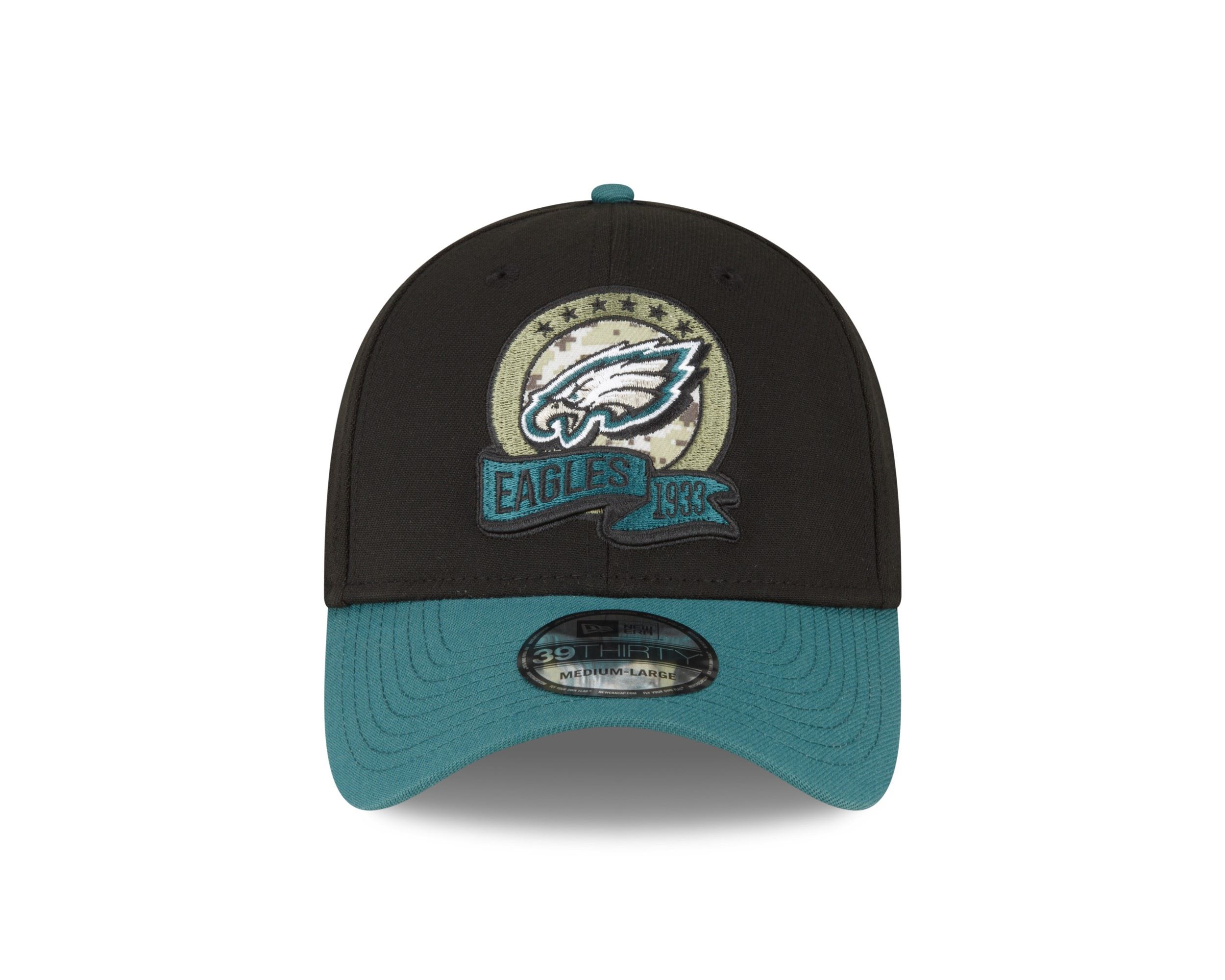 Philadelphia Eagles NFL Salute to Service 2022 Black Green 39Thirty Stretch Cap New Era