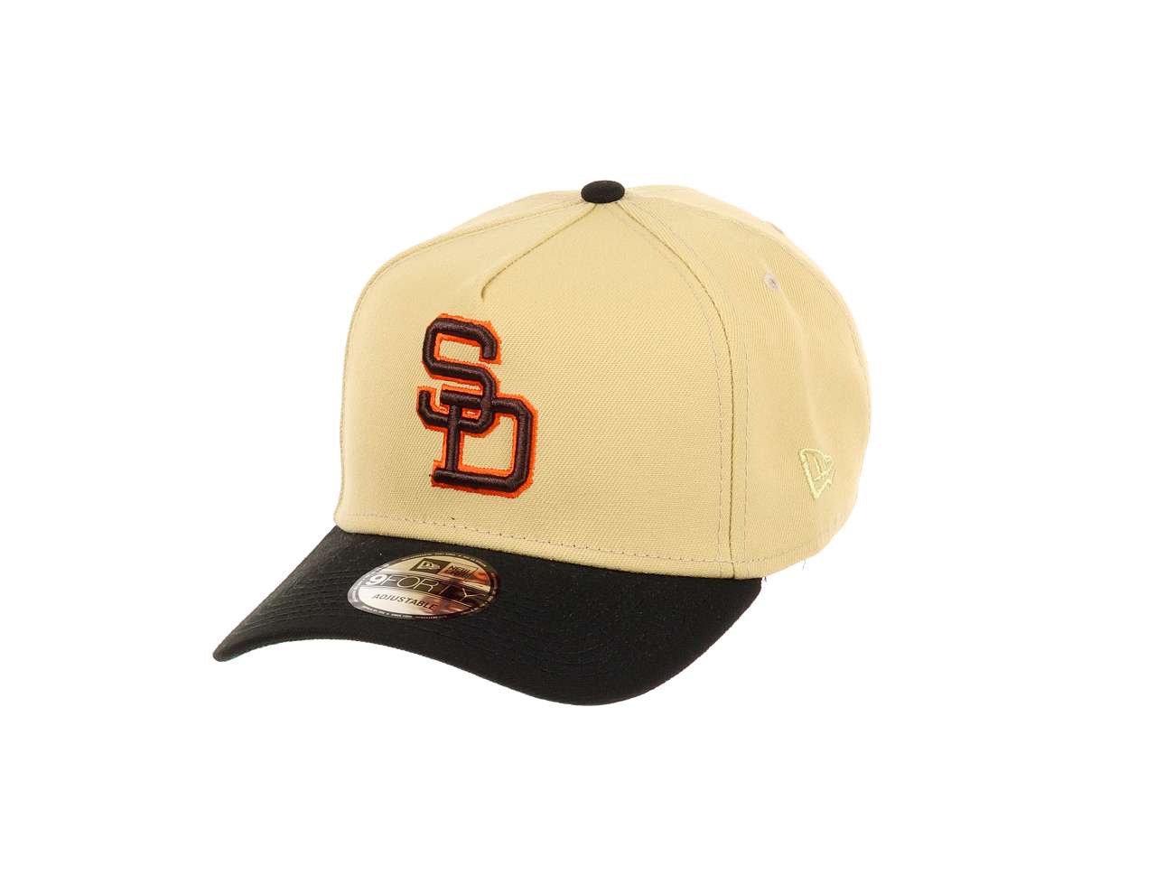 San Diego Padres MLB 50th Anniversary Sidepatch Vegas Gold Black 9Forty A-Frame Snapback Cap New Era