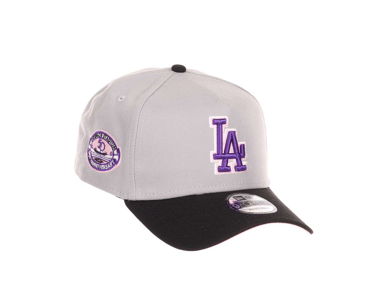 Los Angeles Dodgers MLB  Dogdger Stadium 50th Anniversary Sidepatch Gray Black 9Forty A-Frame Adjustable Cap New Era