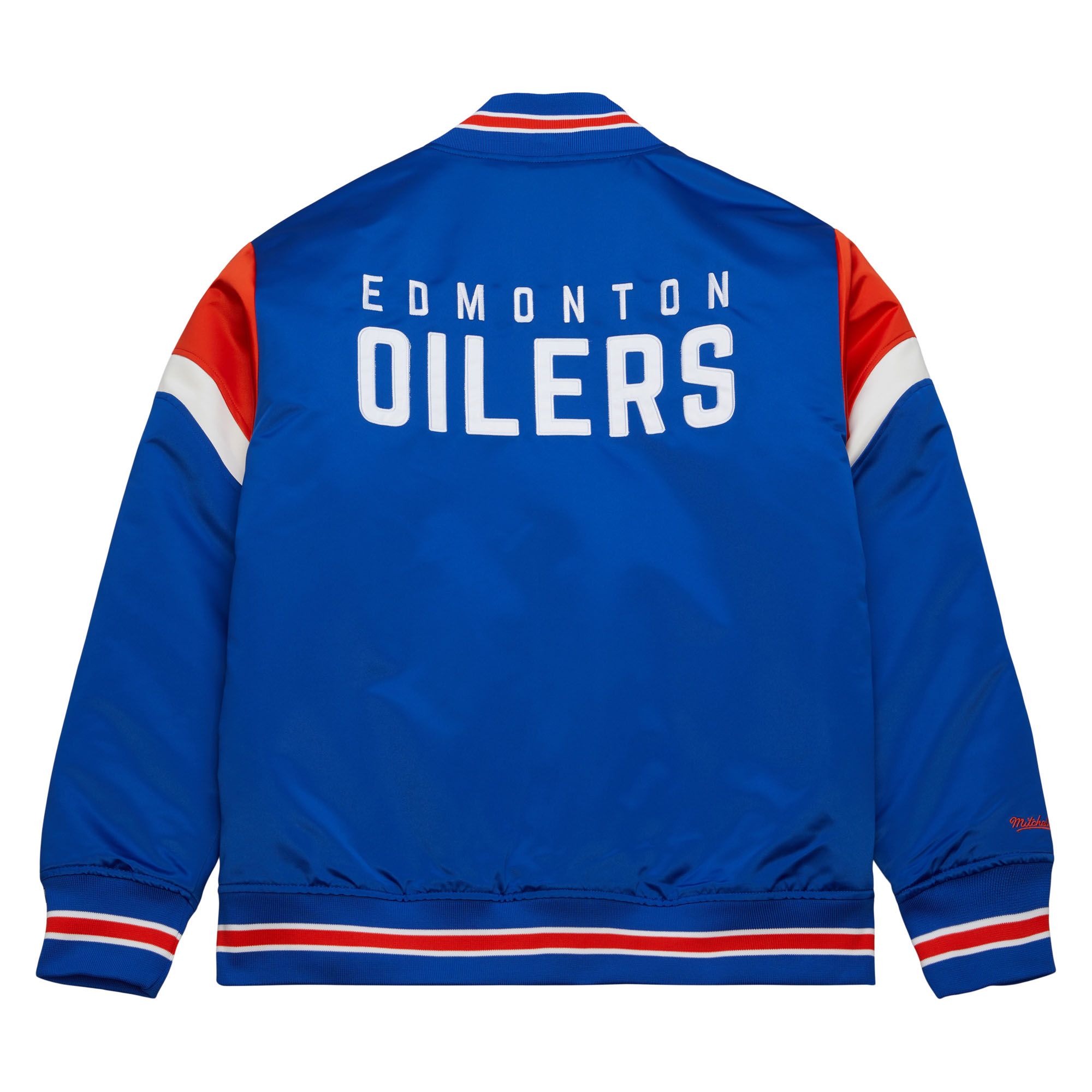 Edmonton Oilers NHL Heavyweight Satin Jacket Blue Mitchell & Ness