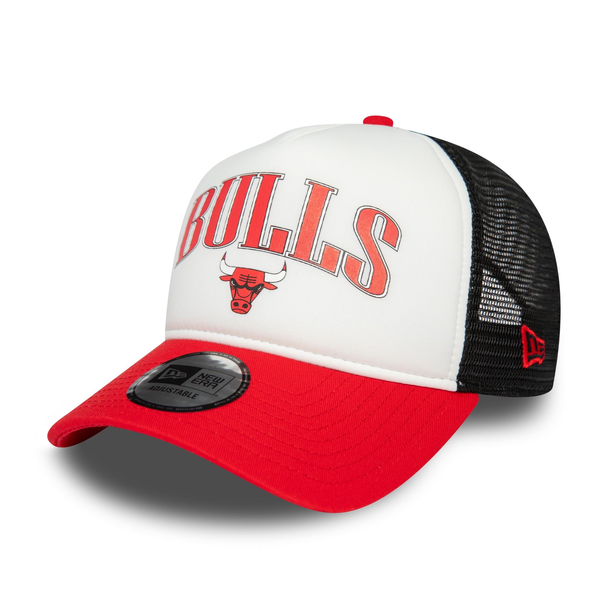 Chicago Bulls NBA Retro Weiß Schwarz Rot Verstellbare A-Frame Trucker Cap New Era