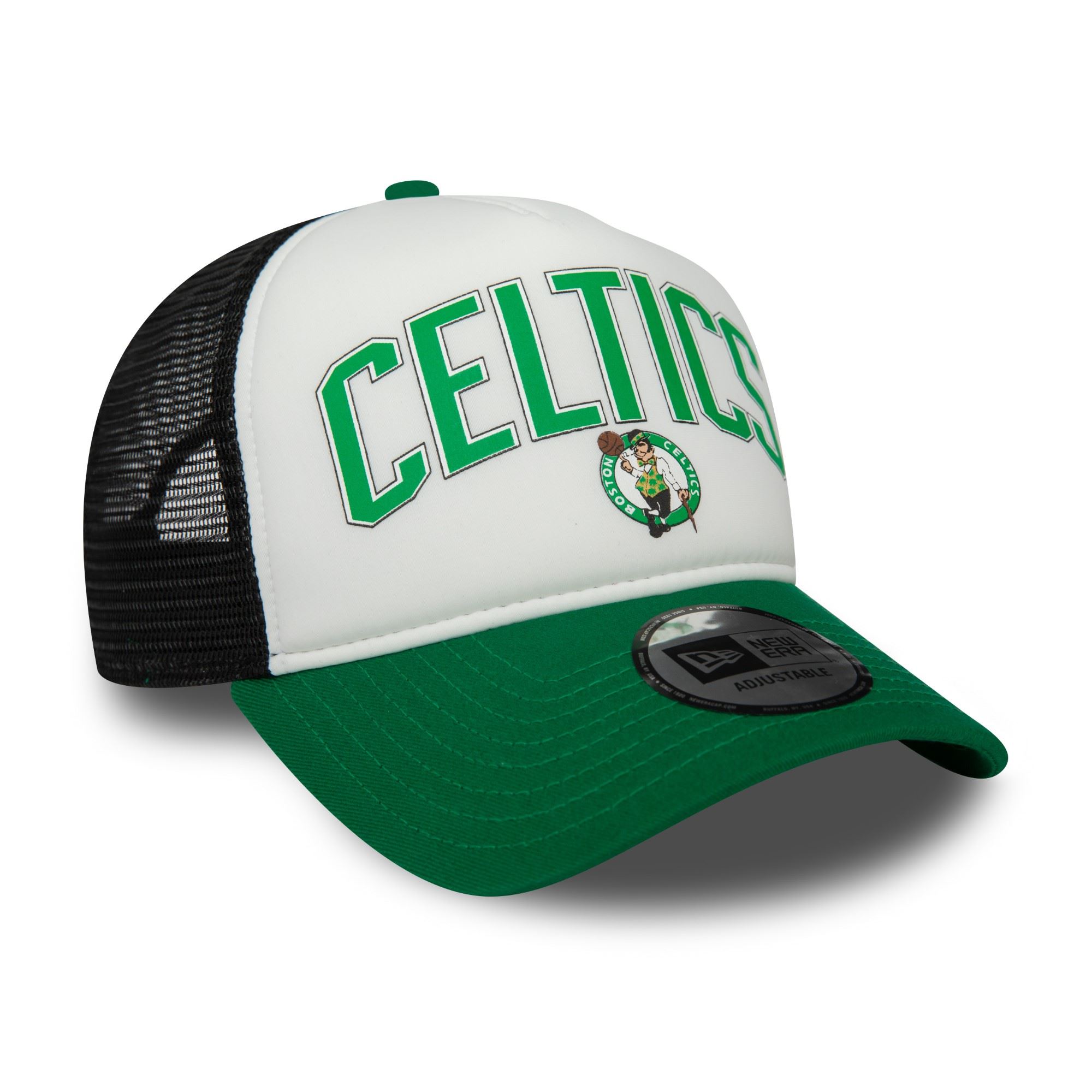 Boston Celtics NBA Retro Weiß Schwarz Grün Verstellbare A-Frame Trucker Cap New Era