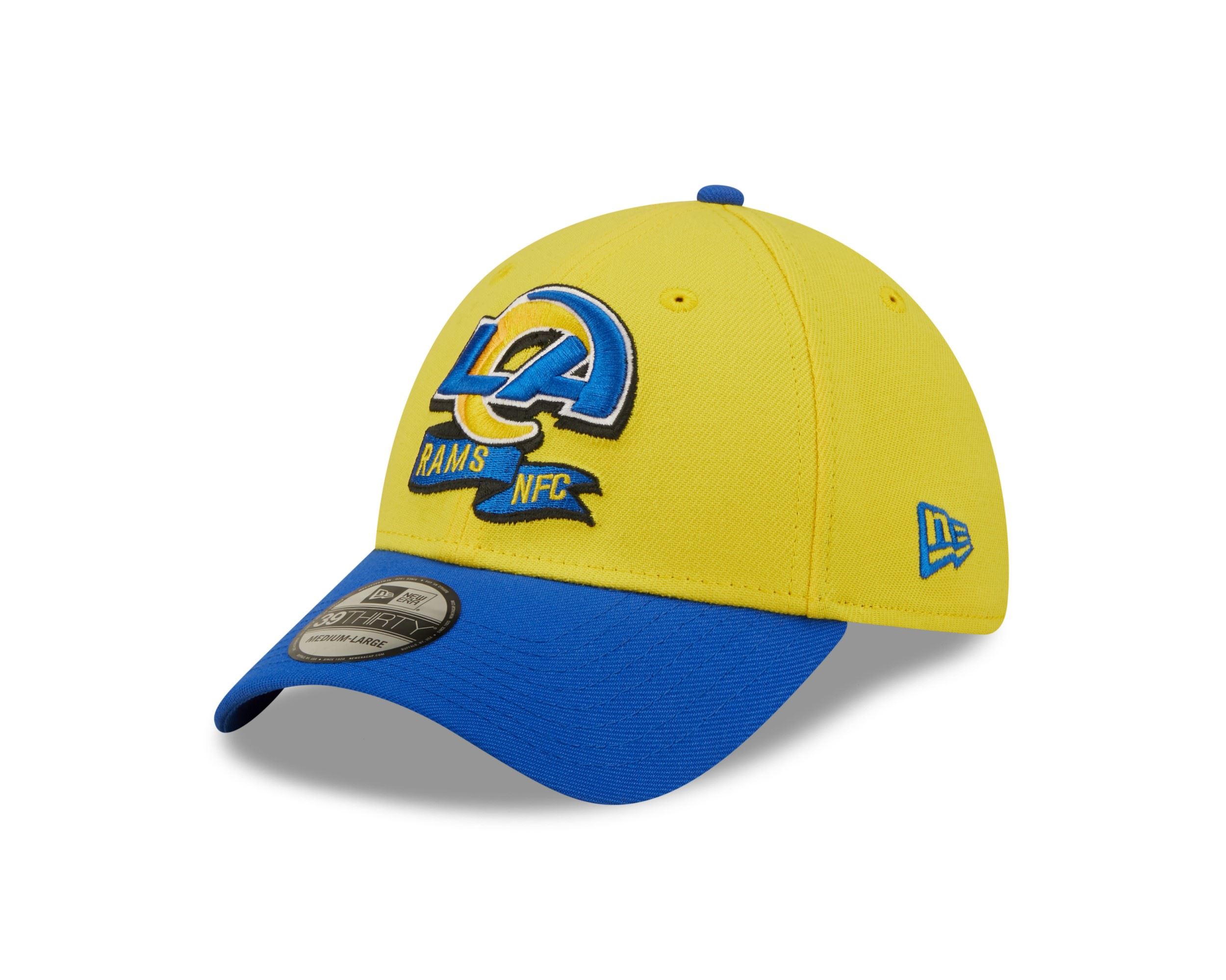 Los Angeles Rams NFL 2022 Sideline Yellow Blue 39Thirty Stretch Cap New Era