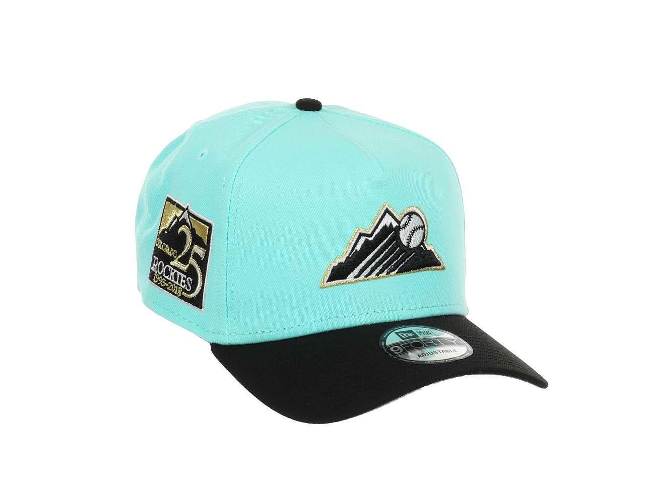 Colorado Rockies MLB 25th anniversary Sidepatch Cooperstown Mint Black 9Forty A-Frame Snapback Cap New Era