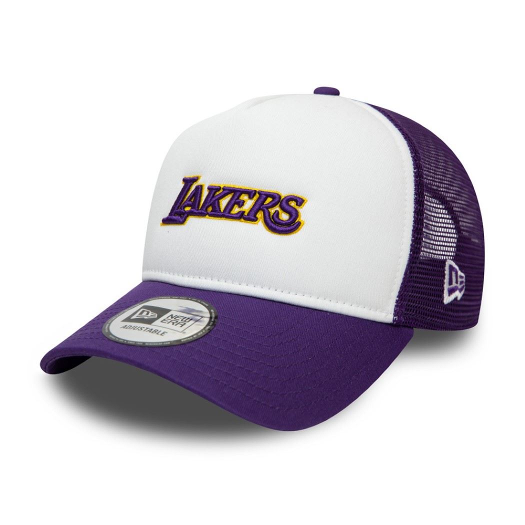 Los Angeles Lakers White / Purple Team Arch A-Frame Adjustable Trucker Cap New Era