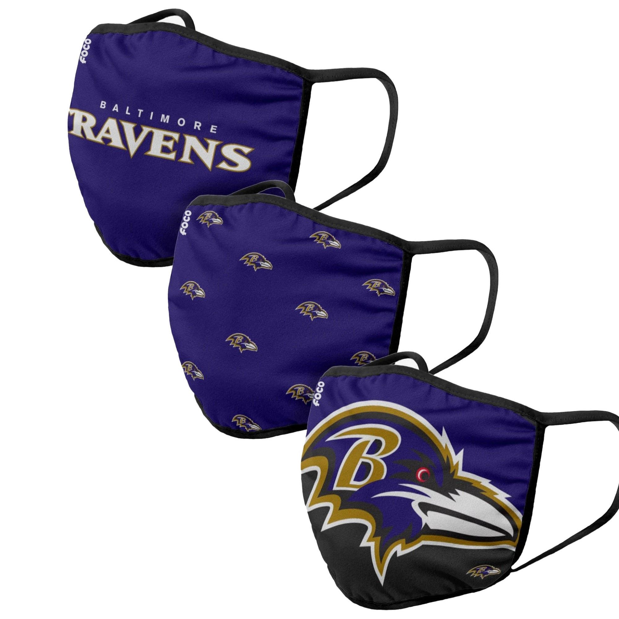 Baltimore Ravens NFL Face Covering 3Pack Face Mask Forever Collectibles