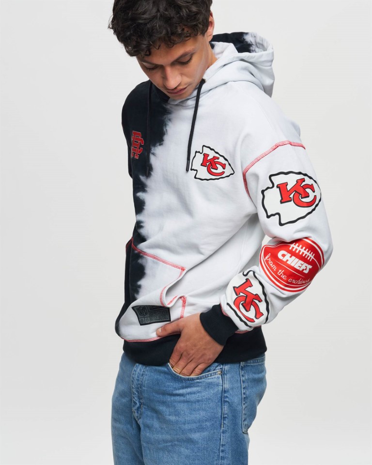 Kansas City Chiefs NFL Ink Dye Effect Black on White Hoody Recovered