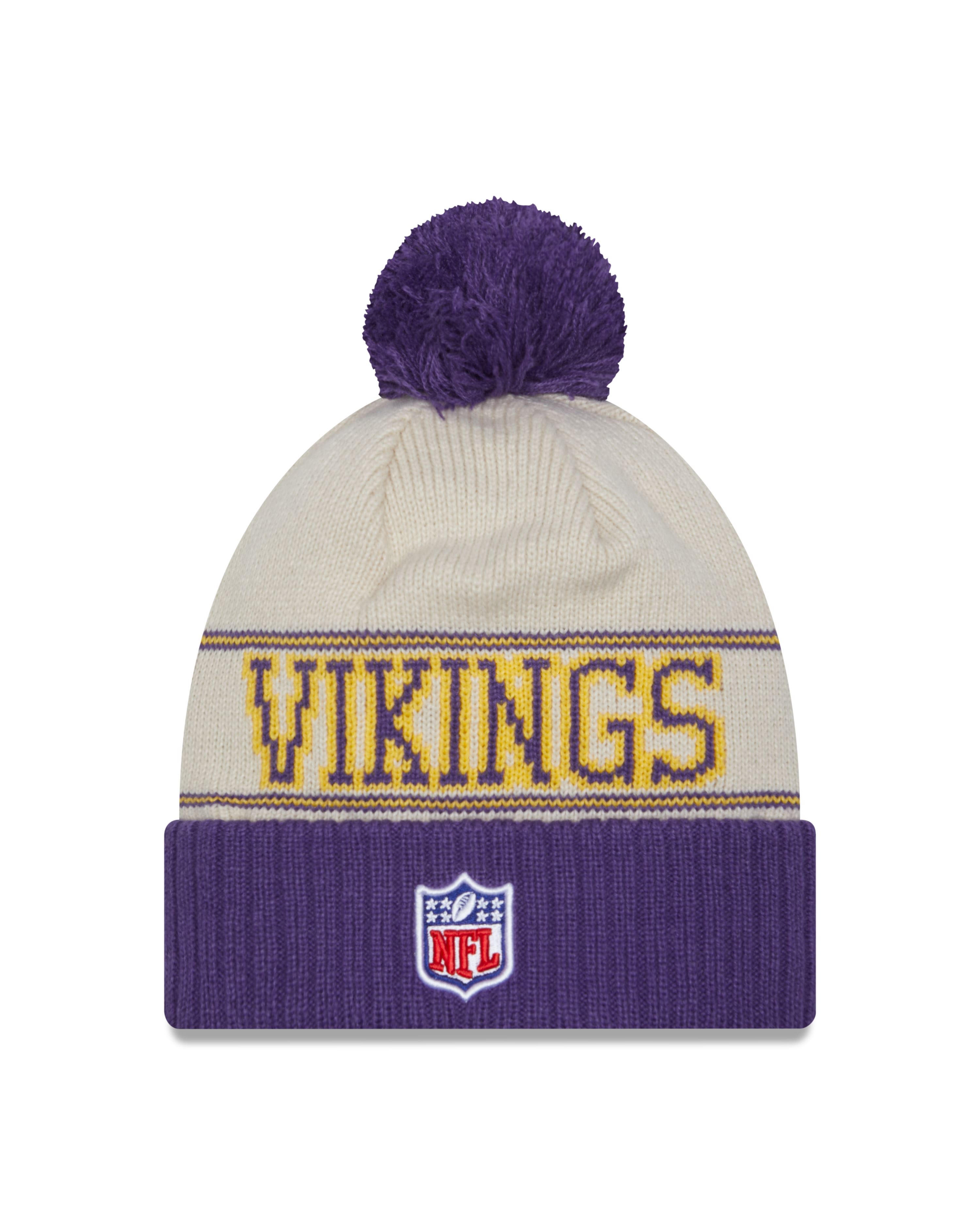 Minnesota Vikings NFL 2023 Sideline Historic Knit Beanie OTC Gray Purple New Era