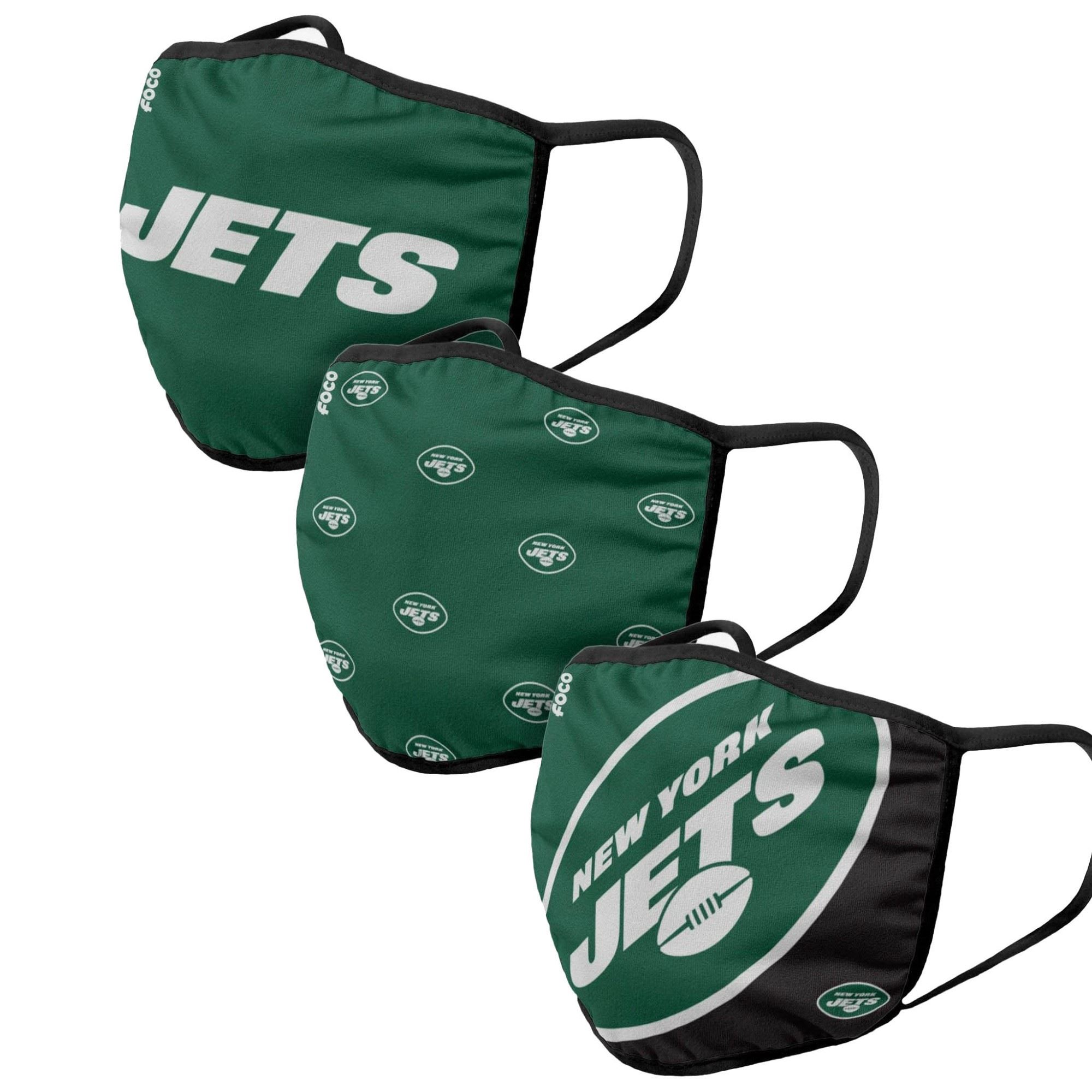 New York Jets NFL Face Covering 3Pack Face Mask Forever Collectibles