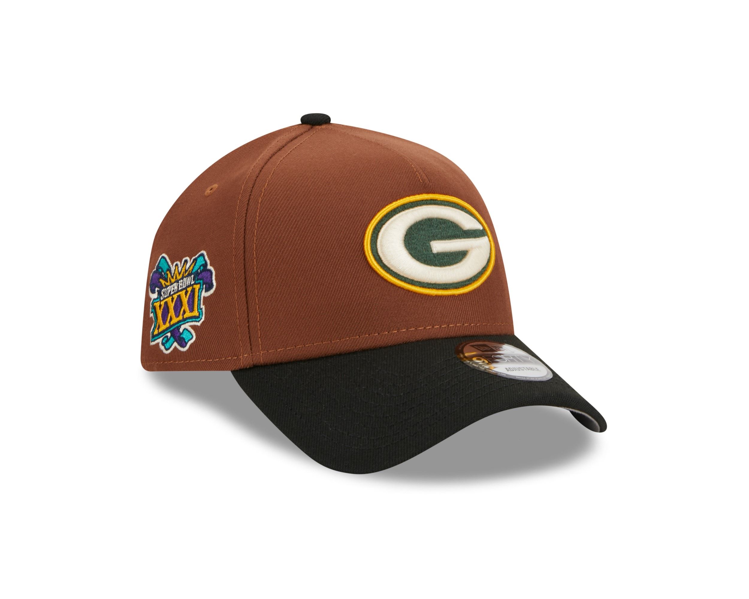 Green Bay Packers NFL Harvest Superbowl XXXI Brown Black 9Forty A-Frame Snapback Cap New Era