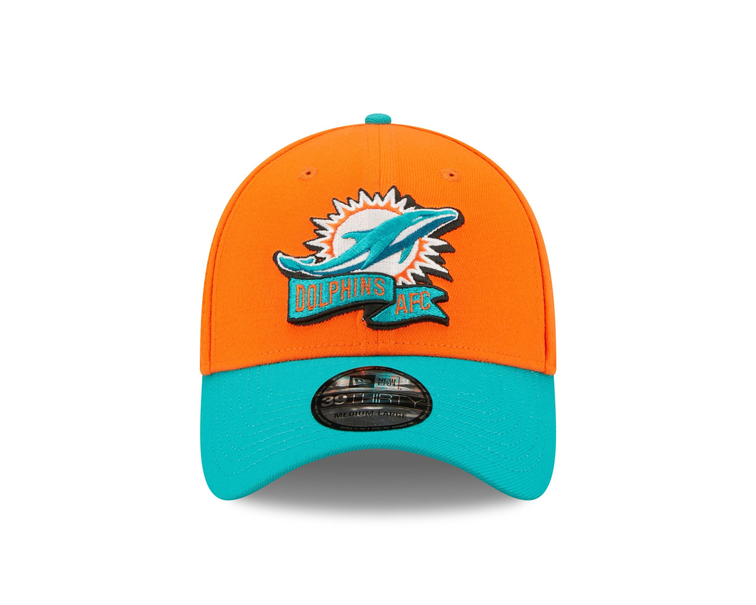 Miami Dolphins NFL 2022 Sideline Orange Turquoise 39Thirty Stretch Cap New Era