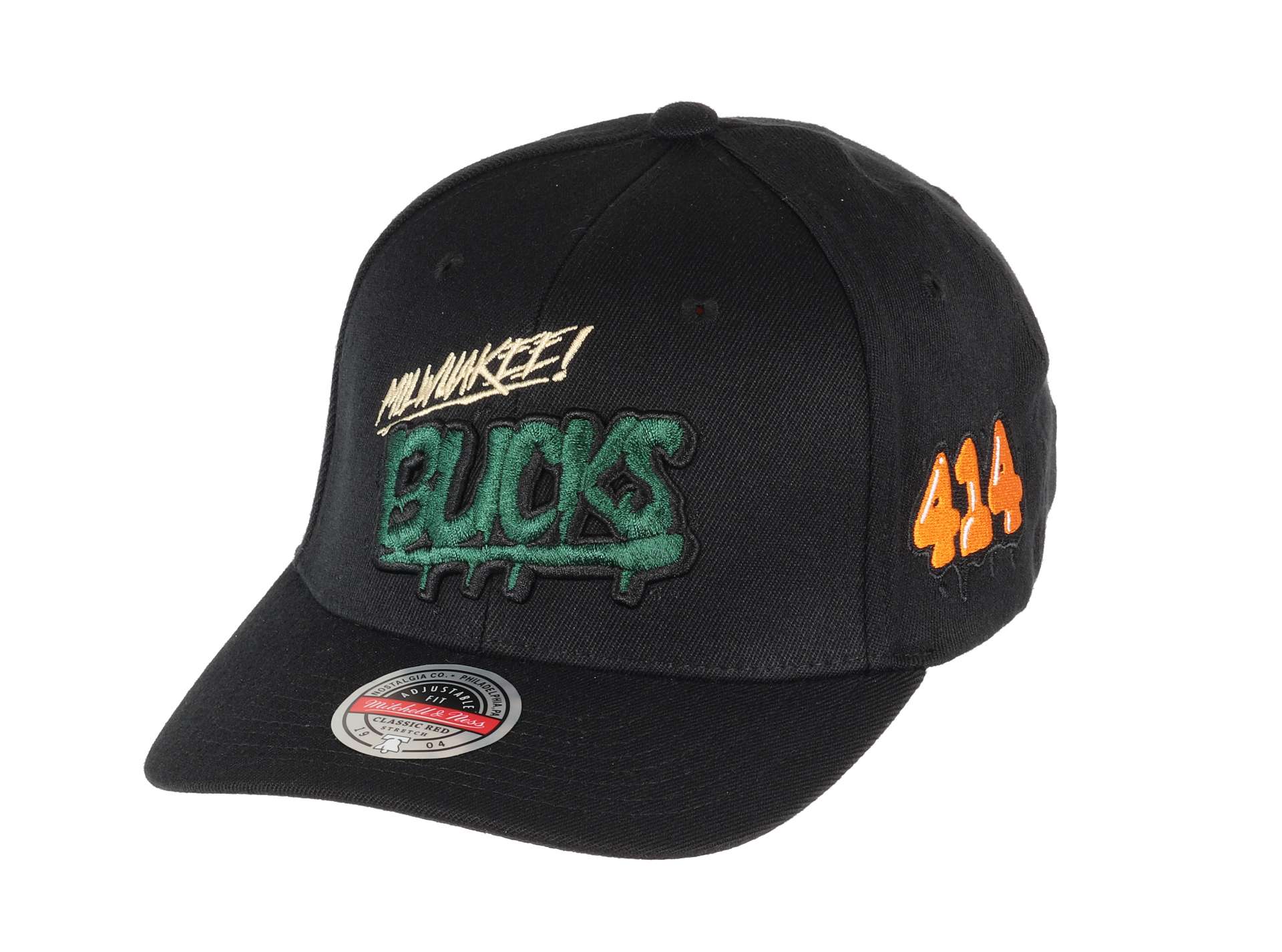 Milwaukee Bucks Black HWC Slap Sticker Classic Red Snapback Cap Mitchell & Ness