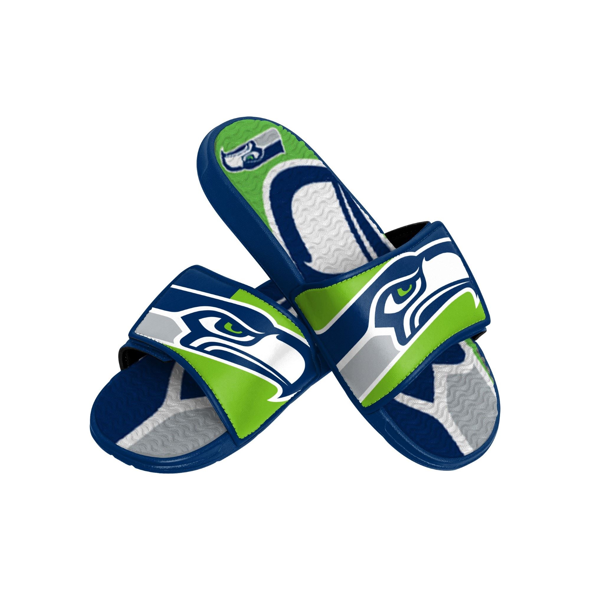 Seattle Seahawks NFL Colorblock Big Logo Gel Slide Blue Green Badelatschen Hausschuhe Foco 