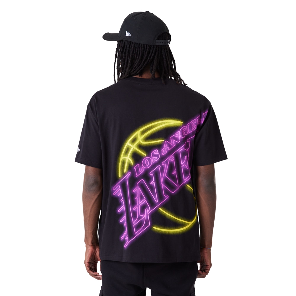Los Angeles Lakers NBA Black White Oversized BP Neon T- Shirt New Era