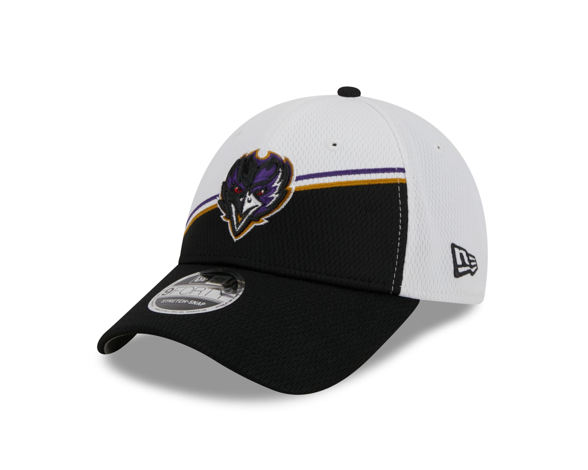 Baltimore Ravens NFL 2023 Sideline White Black 9Forty Stretch Snapback Cap New Era