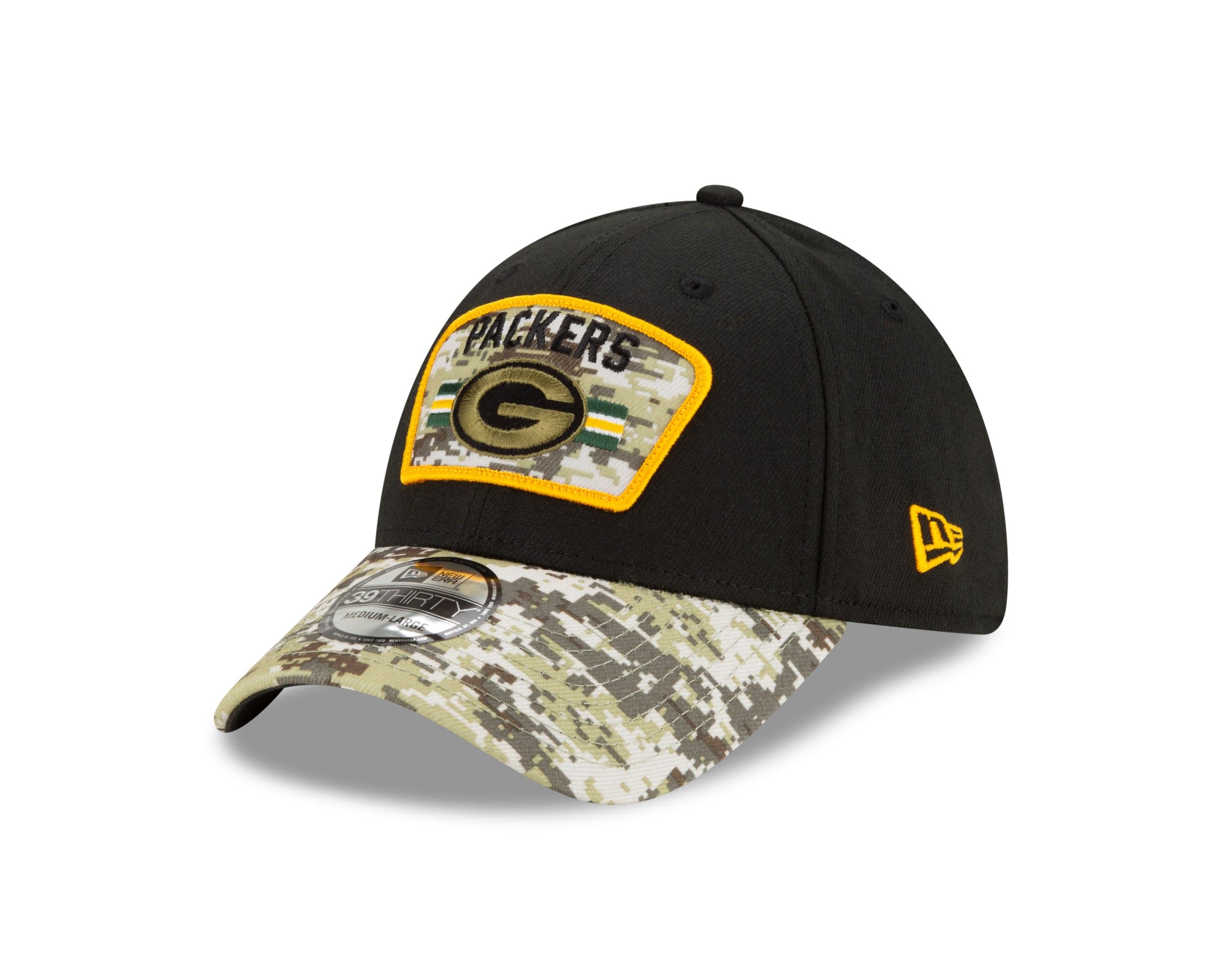 Green Bay Packers NFL On Field 2021 Salute to Service Black 39Thirty Stretch Cap New Era