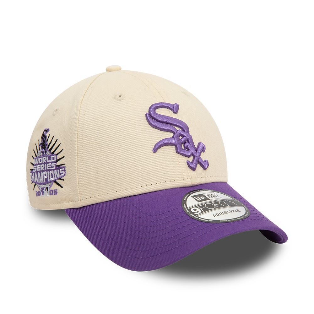 Chicago White Sox MLB World Series Champions 2005 Sidepatch Beige Lavender 9Forty Adjustable Cap New Era
