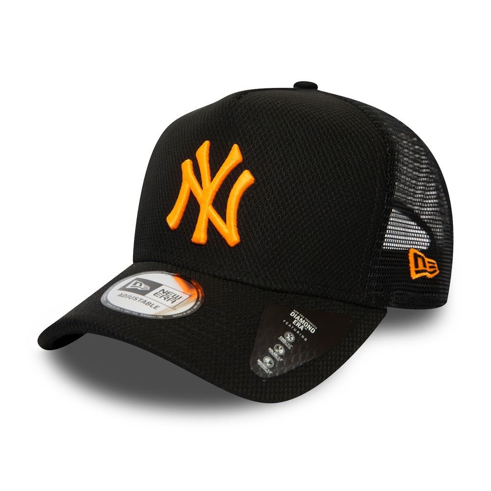 New York Yankees MLB Diamond Era Black Neon Orange A-Frame Adjustable Trucker Cap New Era 