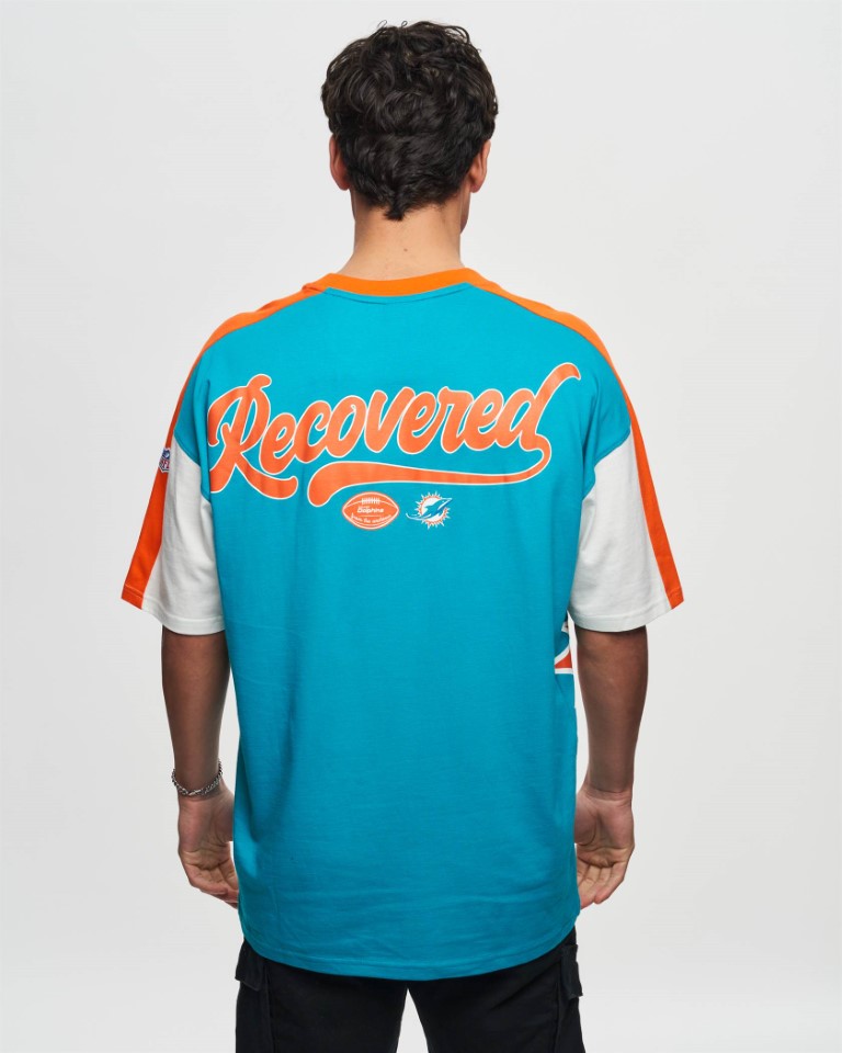 Miami Dolphins Cut and Sew Türkis Oversized NFL T-Shirt Recovered