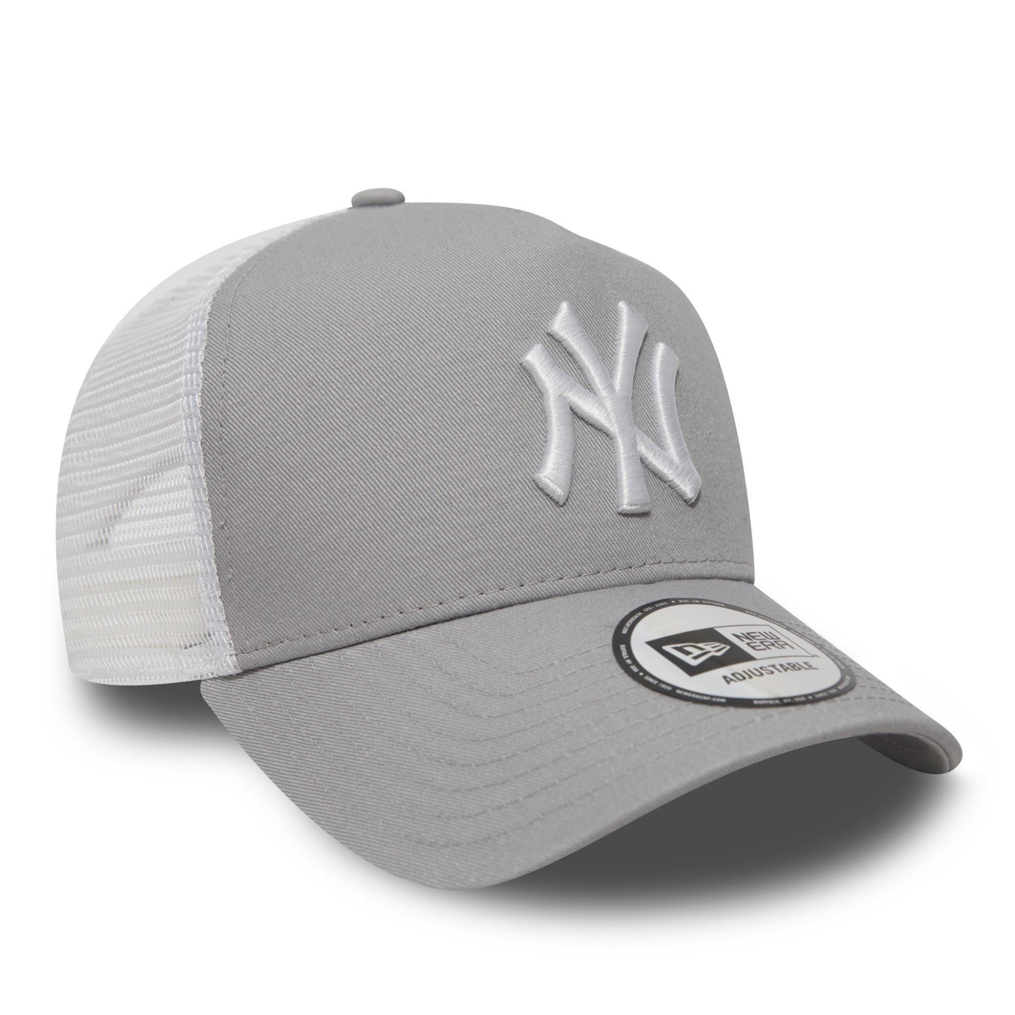 New York Yankees MLB Clean Grey White 9Forty A-Frame Adjustable Trucker Cap for Kids New Era