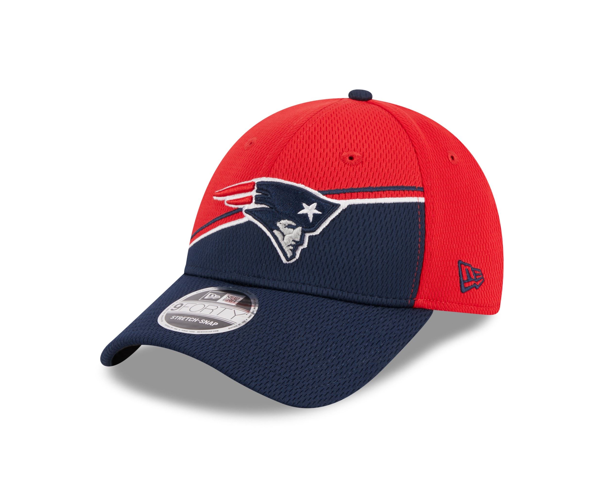 New England Patriots NFL 2023 Sideline Red Blue 9Forty Stretch Snapback Cap New Era