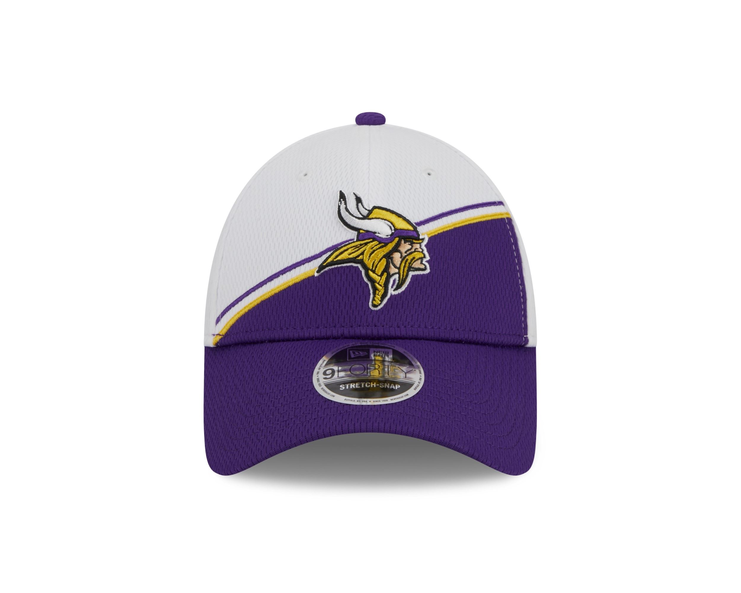 Minnesota Vikings NFL 2023 Sideline White Purple 9Forty Stretch Snapback Cap New Era