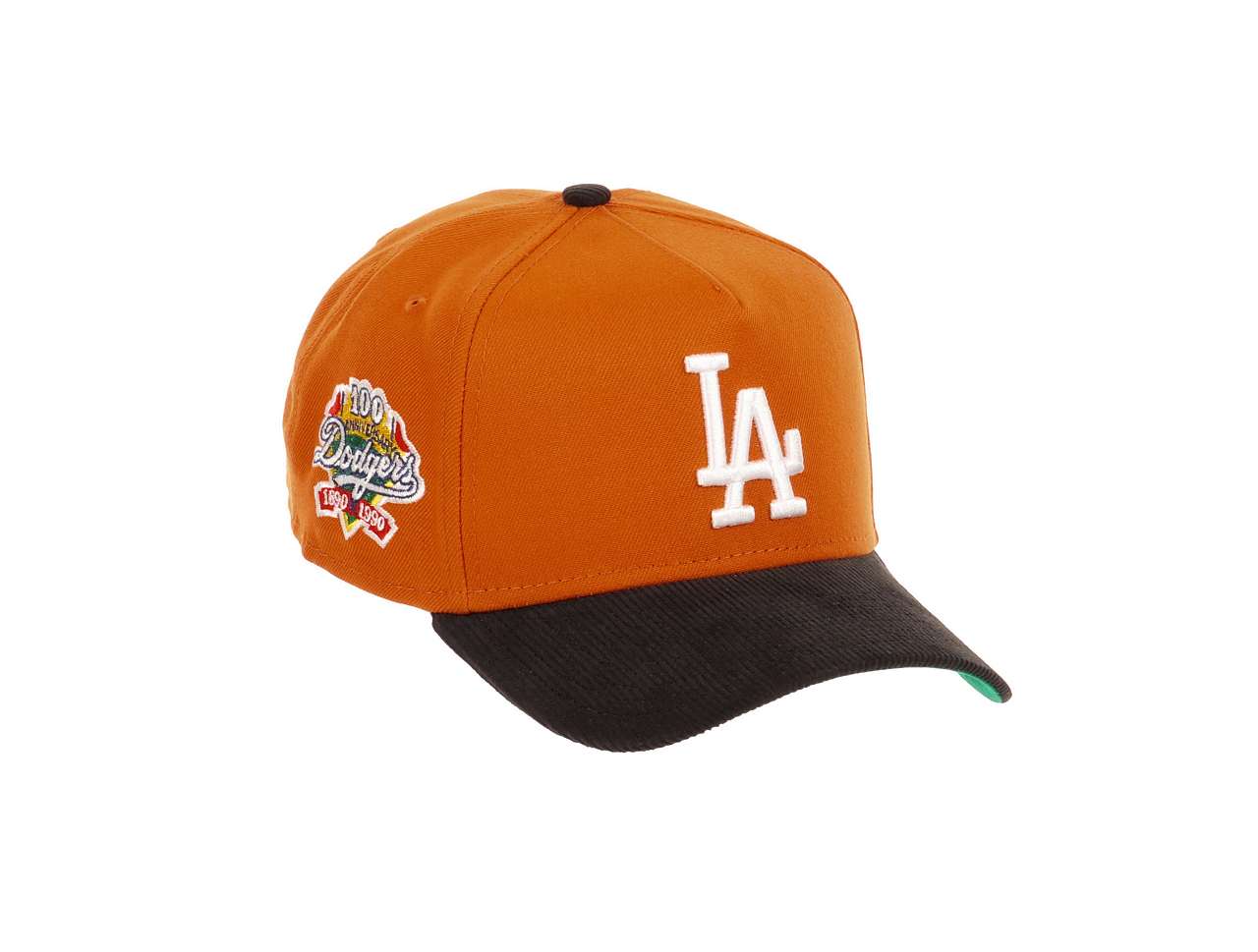 Los Angeles Dodgers MLB 100th Anniversary Sidepatch Orange Black Cord 9Forty A-Frame Snapback Cap New Era