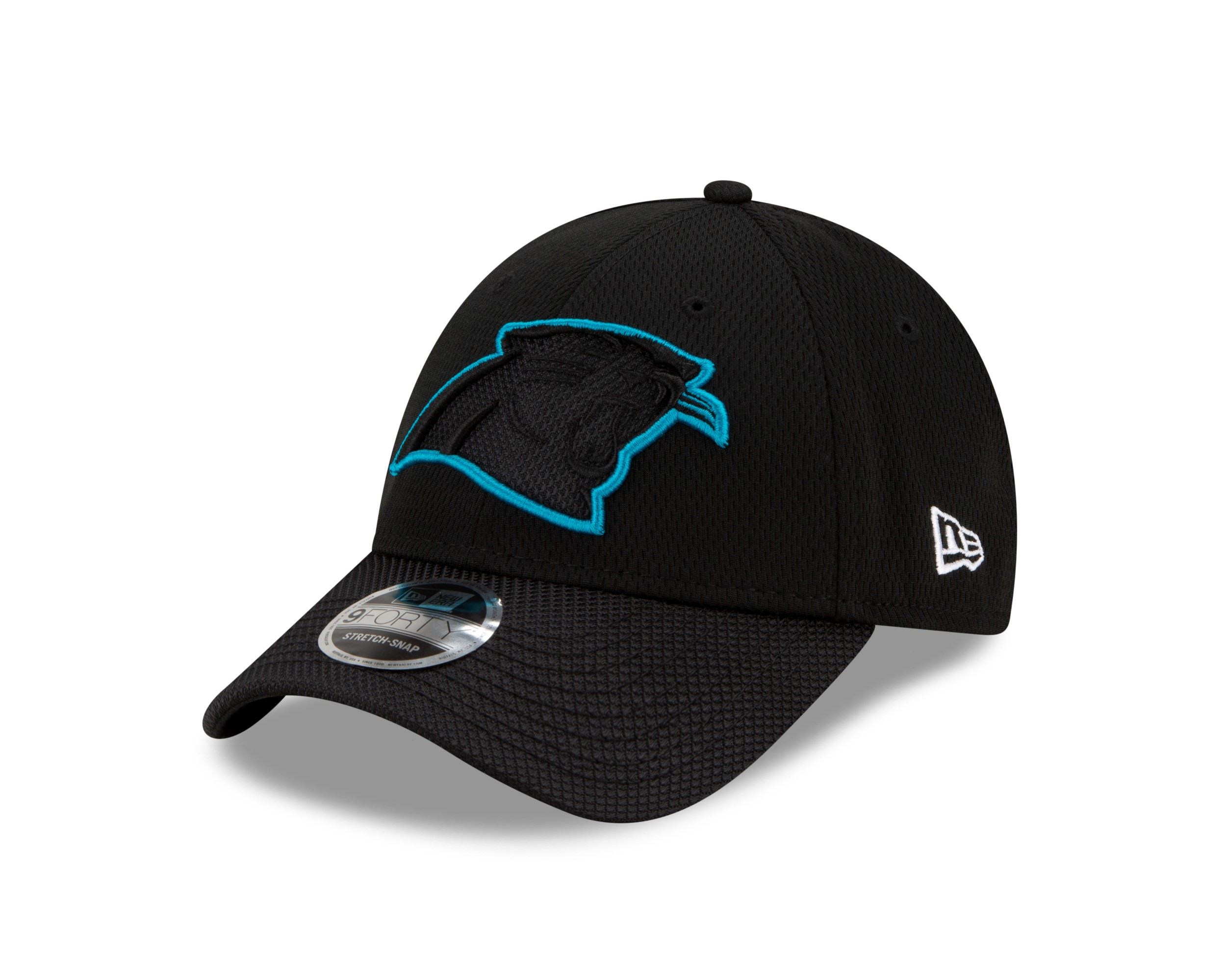 Carolina Panthers NFL 2021 Sideline Road Black 9Forty Stretch Snap Cap New Era